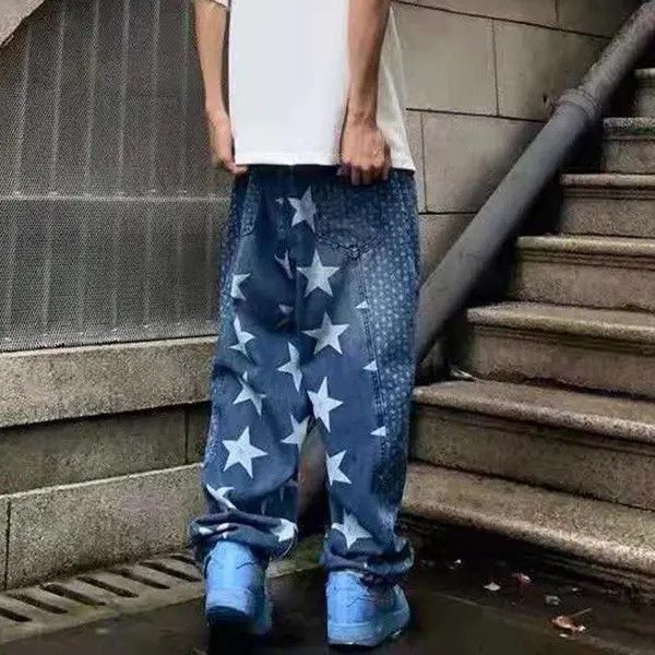 Jean Hirosue x Mao STARS Graphic Baggy Blue Denim Jeans Size US 32 / EU 48 - 2 Thumbnail