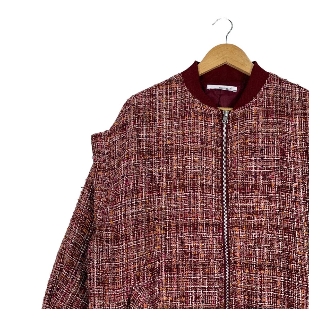 Japanese Brand ELENCARE DUE Red Tweed Bomber Jacket #1113-C51 Size US M / EU 48-50 / 2 - 6 Thumbnail
