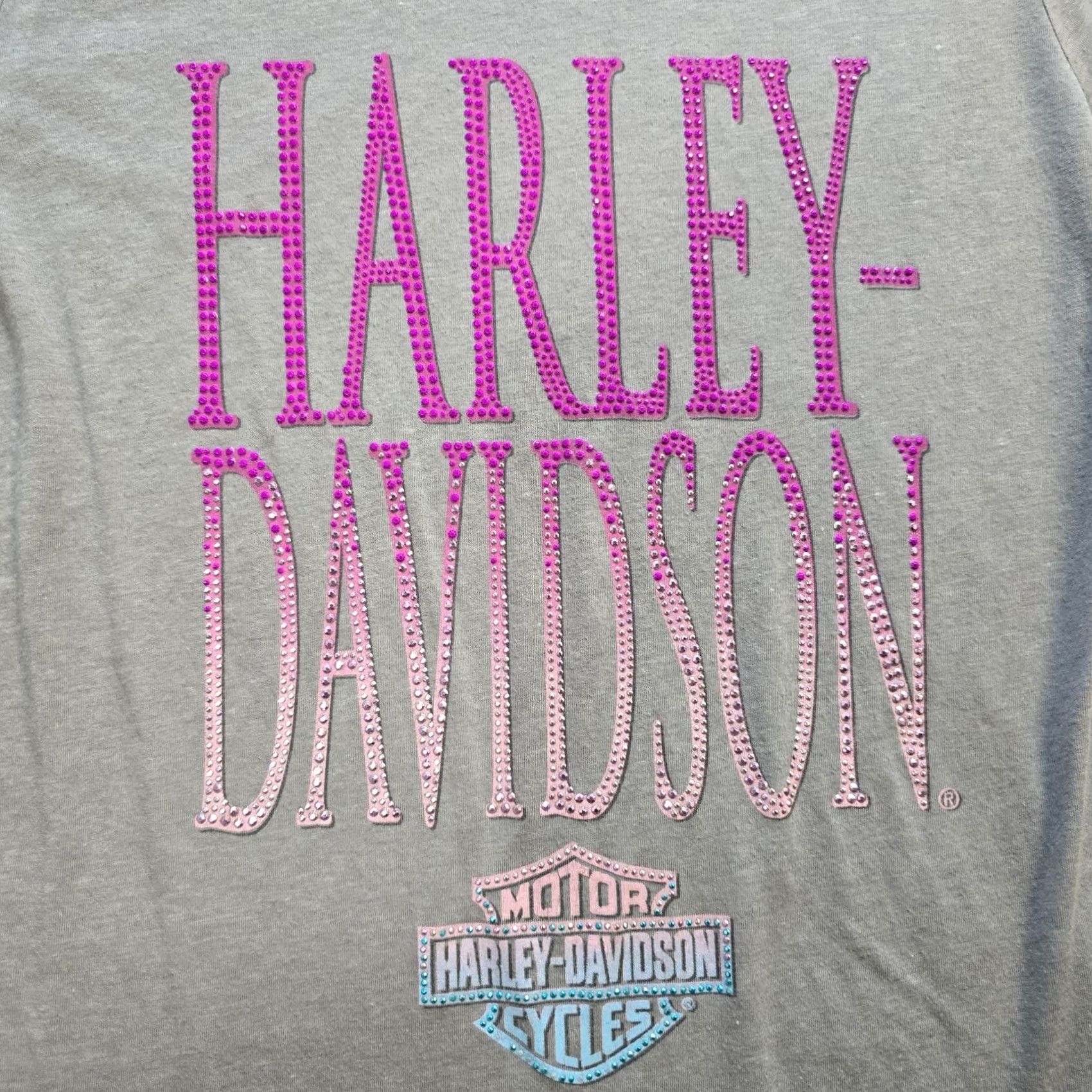 Harley Davidson Harley-Davidson Women T-Shirt Gray Rhinestones Classic Short Sleeve V-Neck Motorcycle Size L / US 10 / IT 46 - 3 Thumbnail