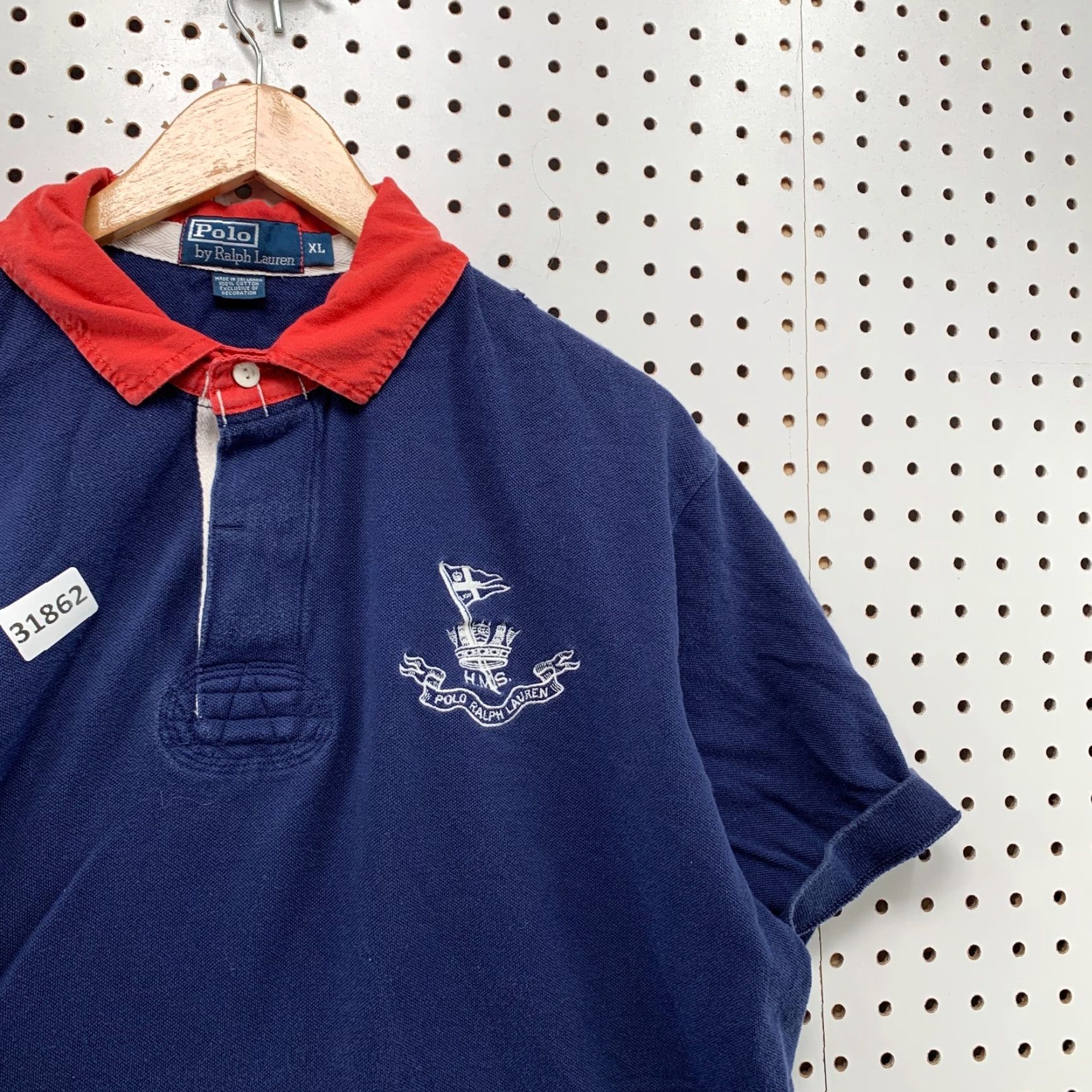 Polo Ralph Lauren VINTAGE Polo Ralph Lauren Rugby Shirt Men XL Blue Collared Nautical HMS 24x28.5 Size US XL / EU 56 / 4 - 5 Thumbnail
