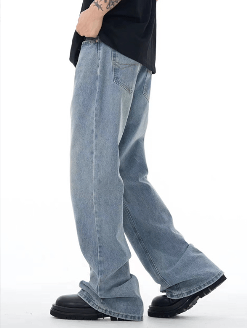 Japanese Brand × Jean Loose men's light blue washed distressed casual flared jeans Size US 32 / EU 48 - 4 Thumbnail