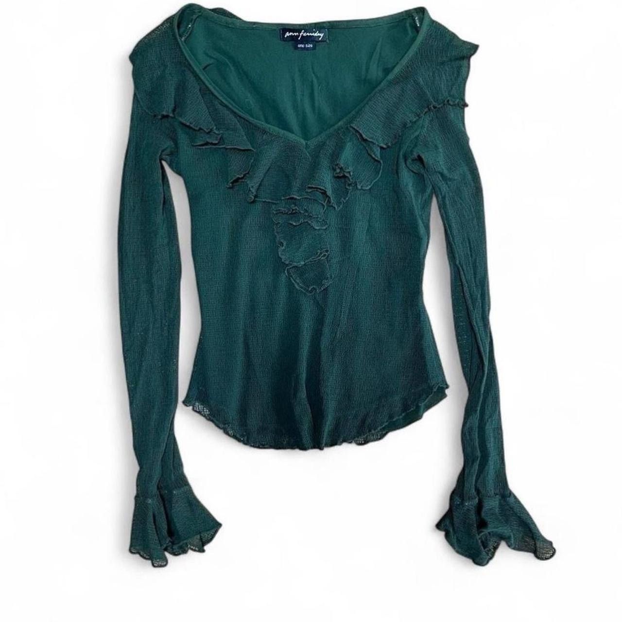 Other Vintage Rare Ann Ferriday Y2K Ruffled Green Long Sleeve Top Size ONE SIZE - 1 Thumbnail