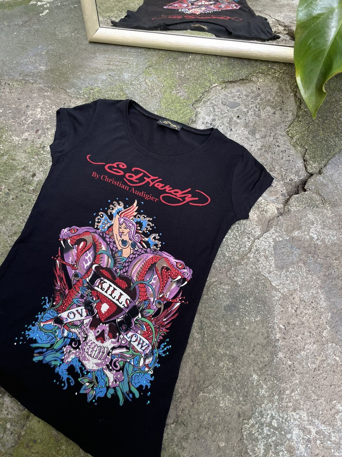 Ed Hardy Vintage Ed Hardy Mermaid Y2K Black T-Shirt Japan RARE Size M / US 6-8 / IT 42-44 - 3 Thumbnail