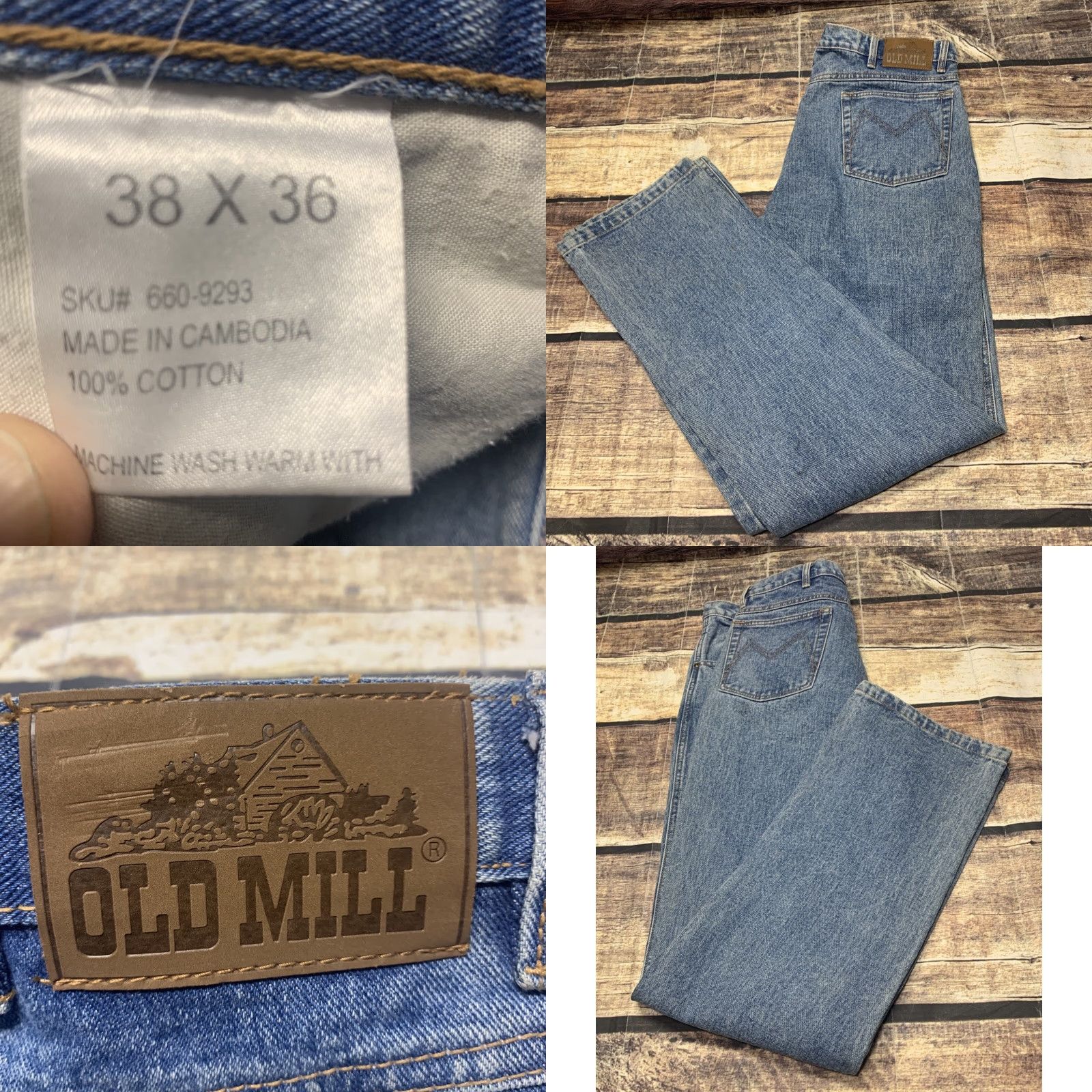 Denime Old Mill Jeans Men's Relaxed Fit 5 Pocket Denim Blue 38x36 Straight Leg Cotton Size US 38 / EU 54 - 8 Thumbnail