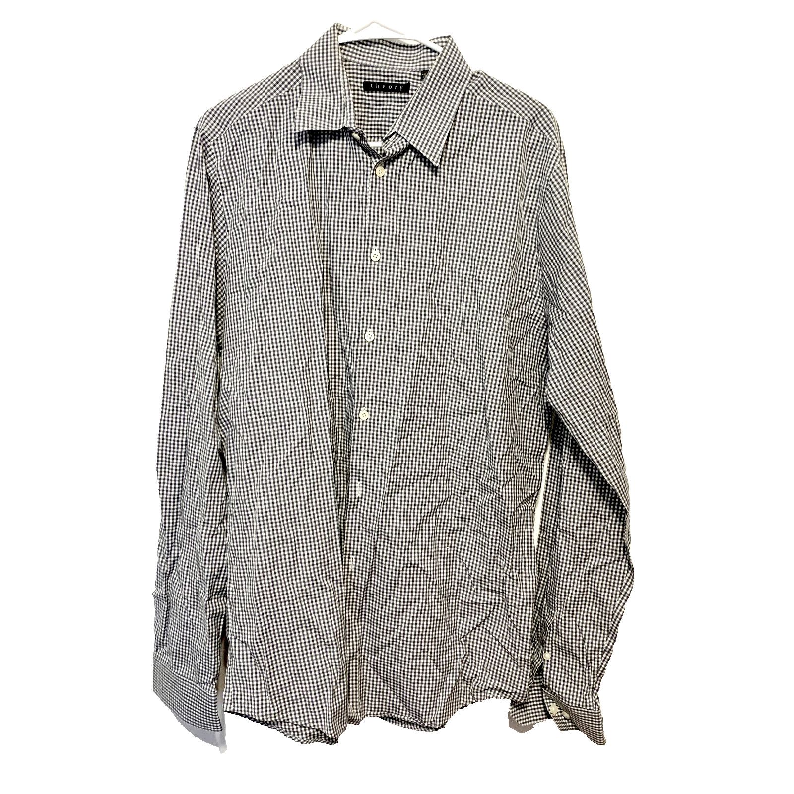 Theory Theory Button Up Size 16.5 Grey Plaid Long Sleeve Collared Size US M / EU 48-50 / 2 - 1 Thumbnail