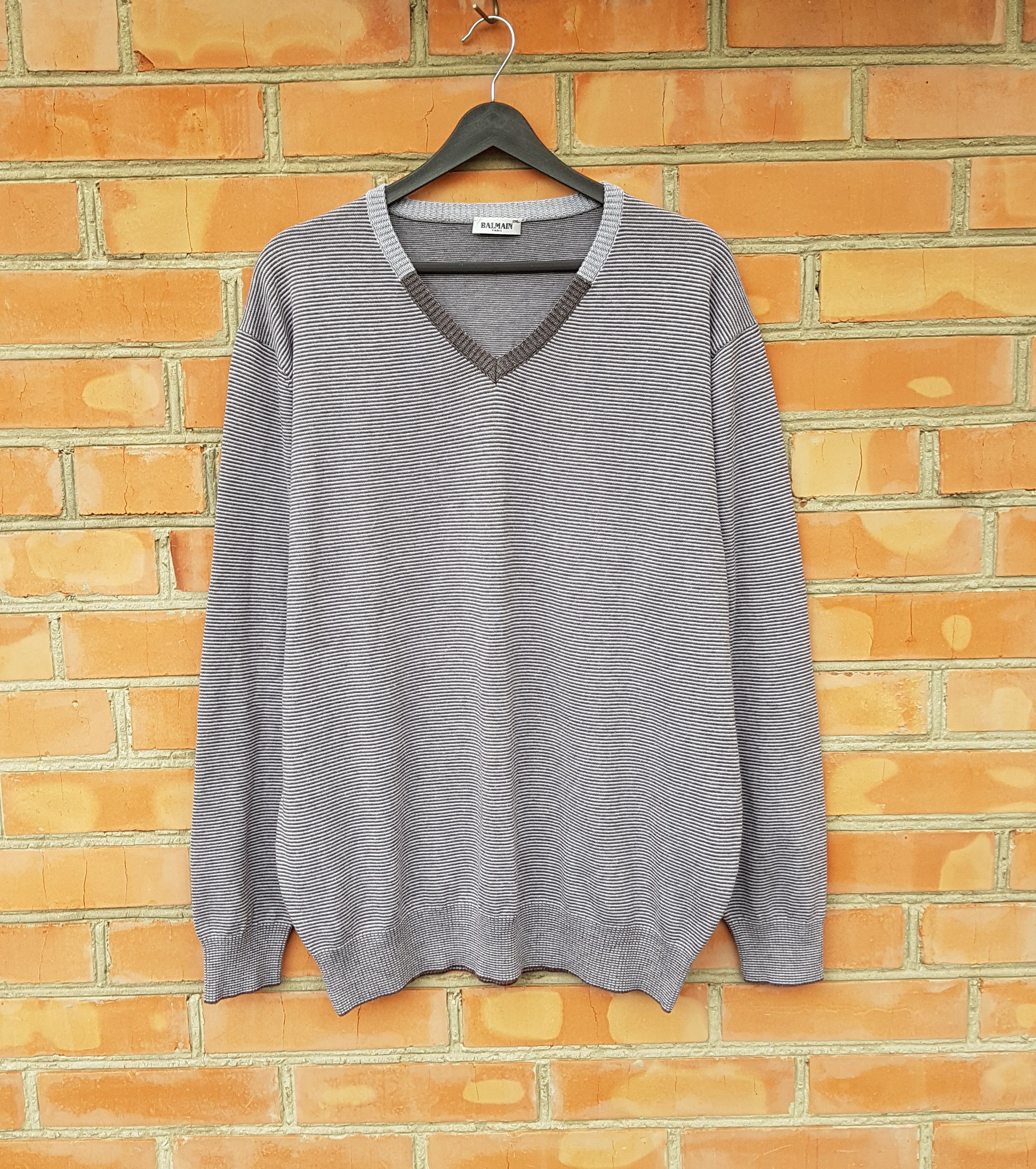 Balmain Balmain Vintage Men's Stripe V Neck Jumper Pullover sz XXL Size US XXL / EU 58 / 5 - 1 Thumbnail