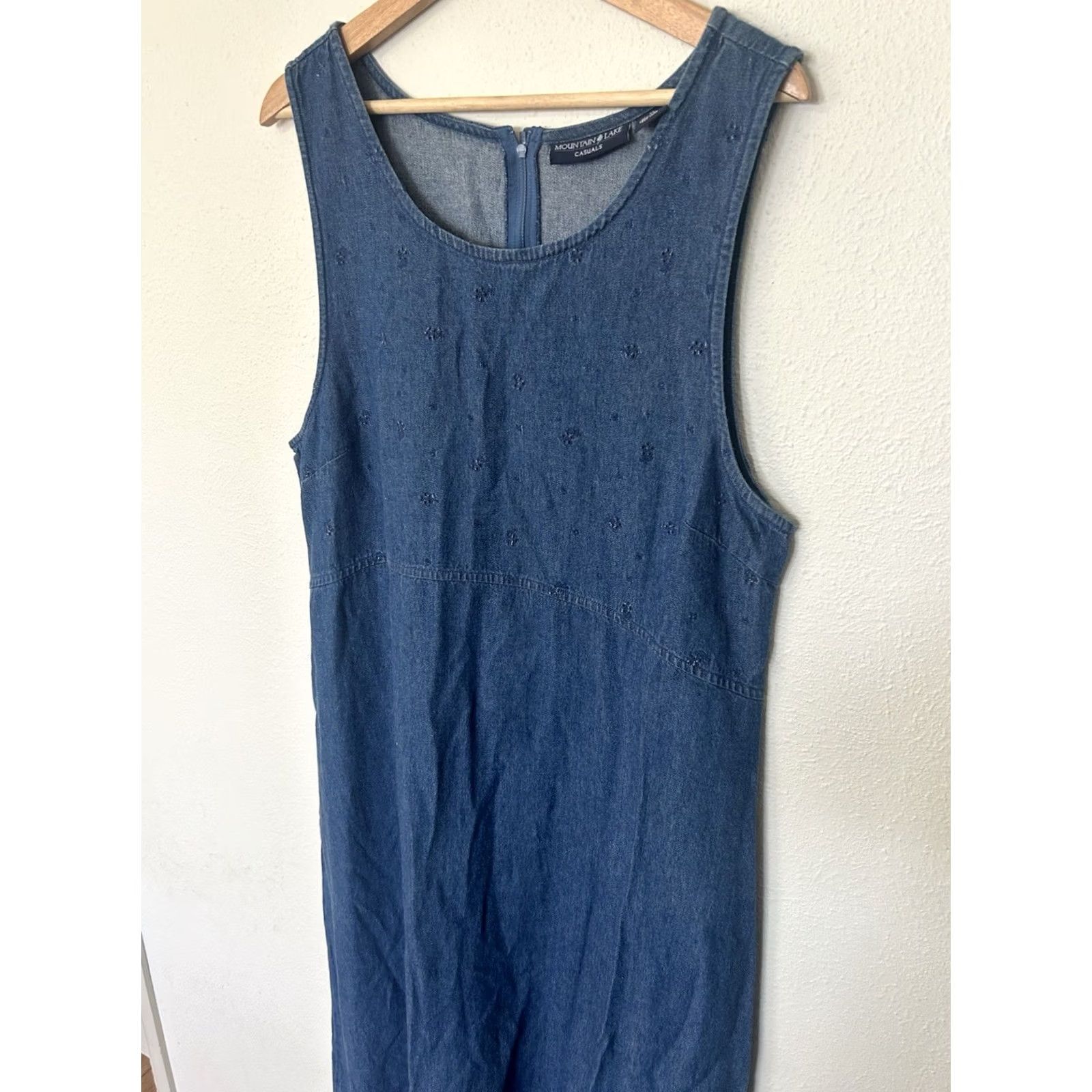 Denime Mountain Lake Casuals Denim Eyelet Embroidered Sleeveless Maxi Dress XL Blue Women Size XL / US 12-14 / IT 48-50 - 3 Thumbnail