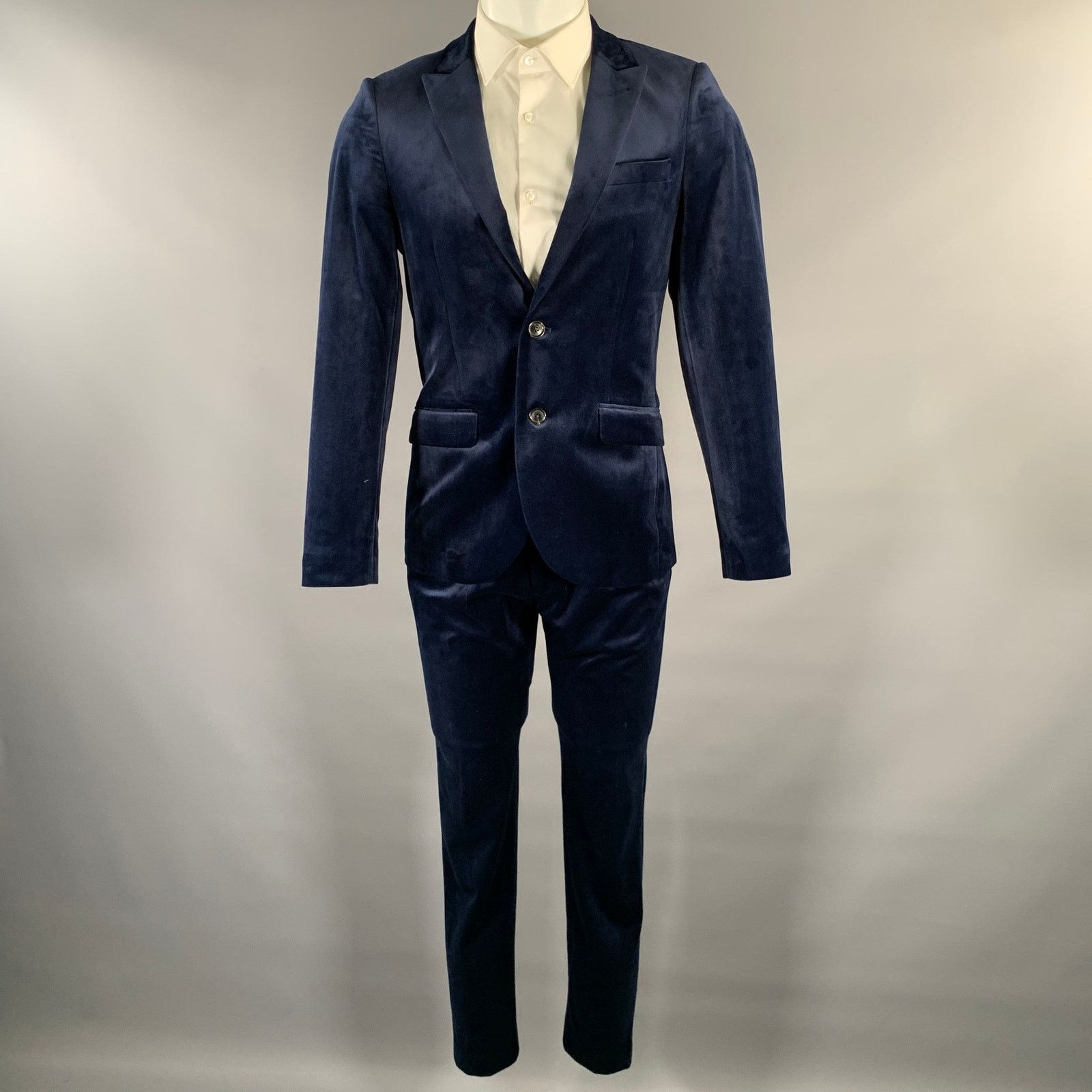 Scotch & Soda SCOTCH AND SODA 38 Navy Velvet Peak Lapel Suit Size 38R - 2 Thumbnail