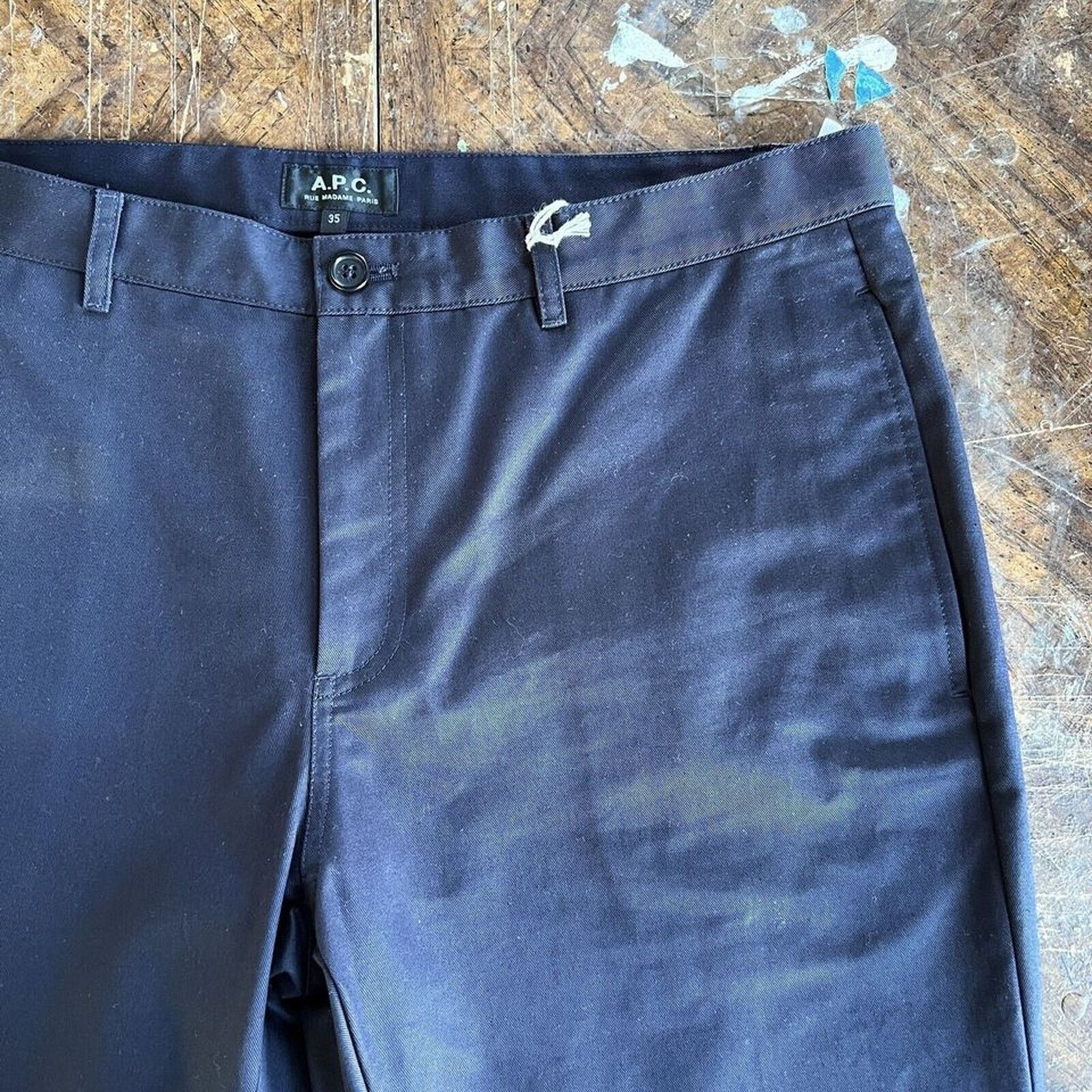 A.P.C. A.P.C. Navy Chino Trousers Gabardine Navy 35x32 NWT $395 Size US 35 - 1 Thumbnail