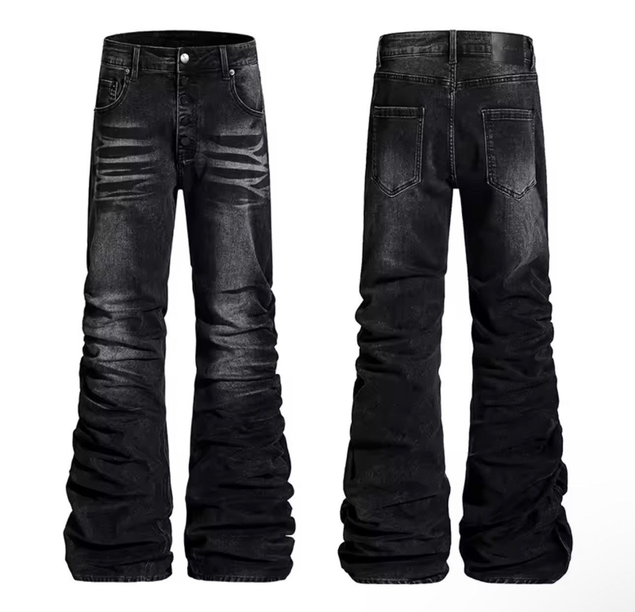 Other Washed Black Designer Streetwear Flared Wide Leg Jeans Size US 29 - 1 Thumbnail