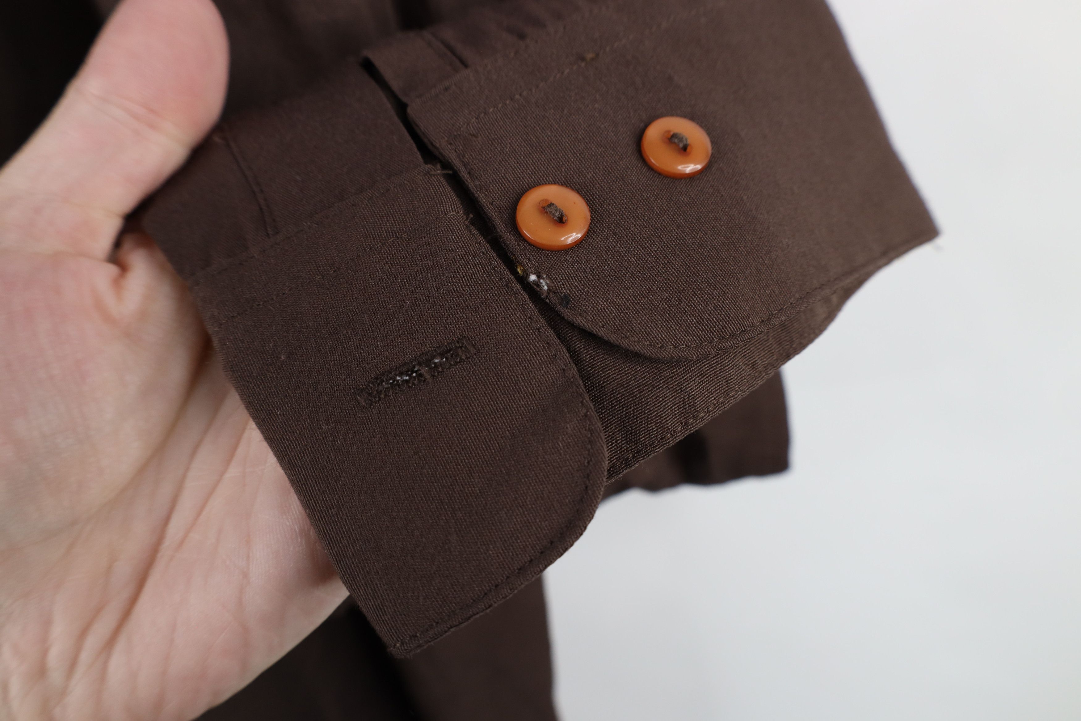 Vintage Vintage 90s Streetwear Blank Band Collar Button Shirt Brown Size US XL / EU 56 / 4 - 5 Thumbnail