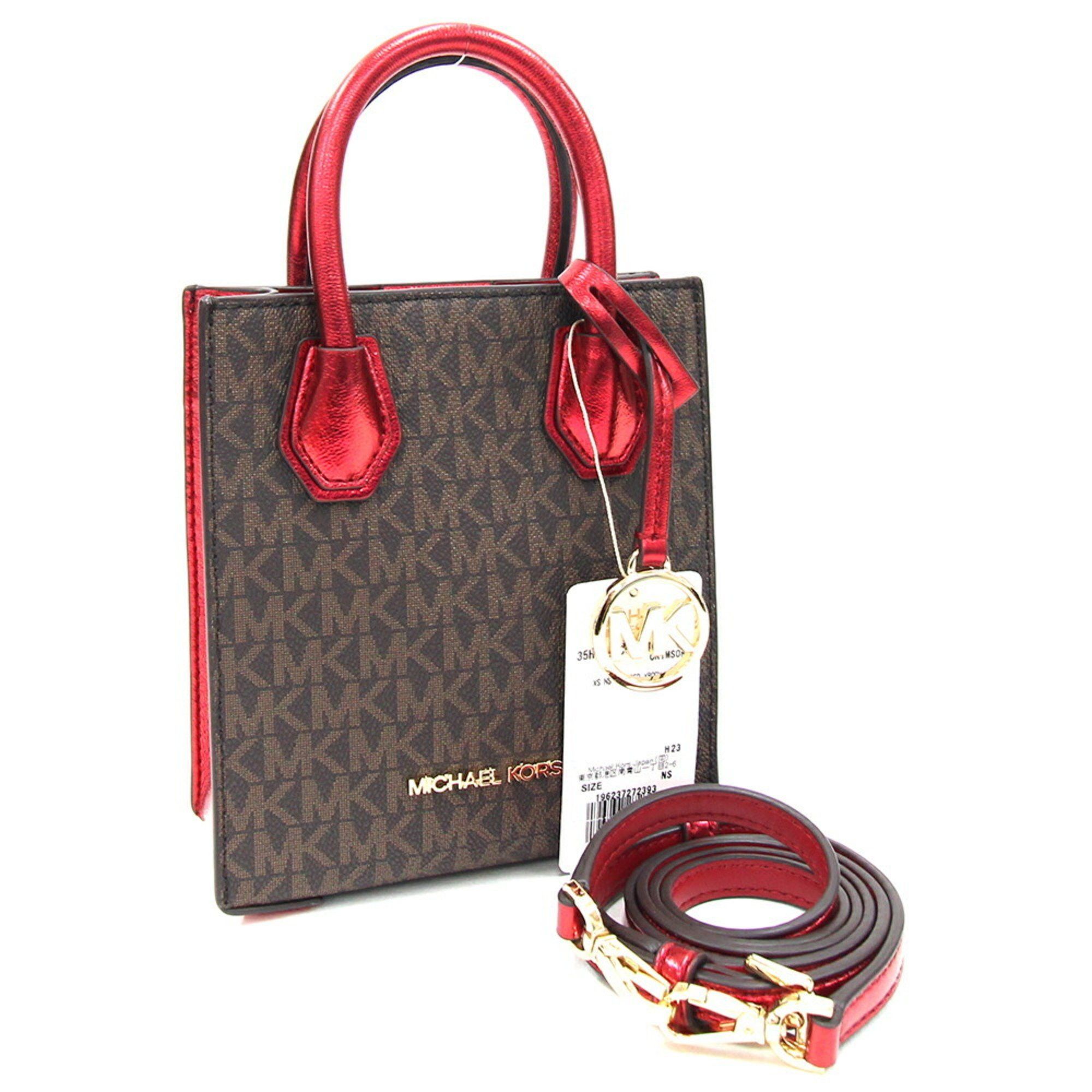 Michael Kors Handbag Mercer XS 35H3GM9COB Dark Brown Red PVC