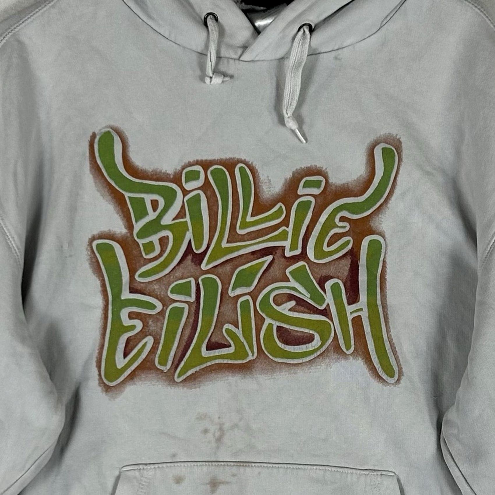 Vintage BILLIE EILISH Hoodie Mens Unisex XXL White Graphic Print STAINED Airbrush Flames Crew Hooded Pocket Size US XXL / EU 58 / 5 - 3 Thumbnail