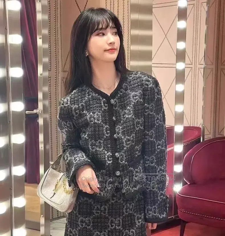 Gucci Gucci Dark gray logo jacquard full-print wool woven tweed Size XS / US 0-2 / IT 36-38 - 8 Thumbnail