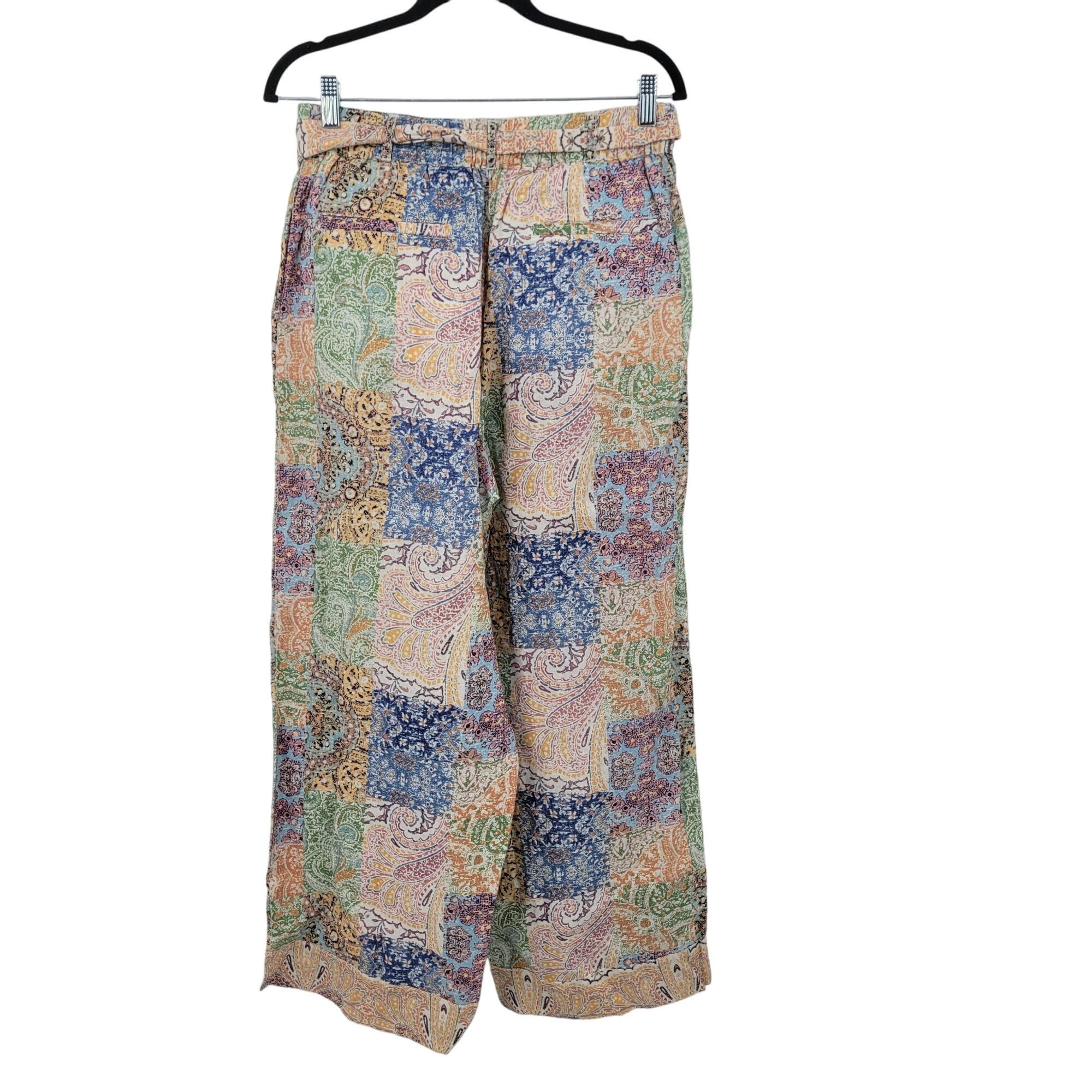 Rachel Zoe Rachel Zoe Womens Linen Multicolor Paisley Patchwork Wide-Le Size 30" / US 8 / IT 44 - 10 Thumbnail