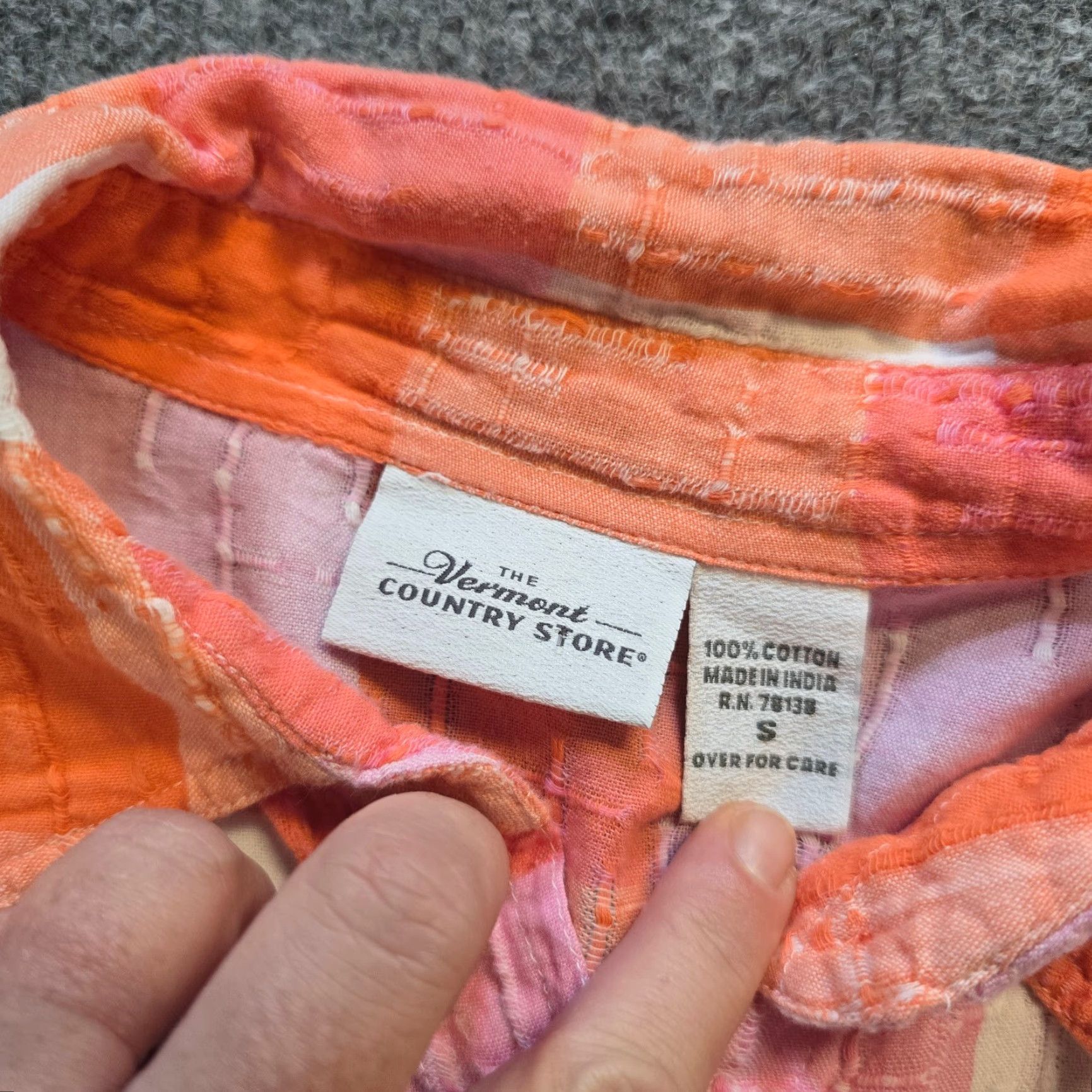 Vintage Vermont Country Store Top Womens S Orange Plaid Texture Button Casual Career Blouse (Lightweight) Size S / US 4 / IT 40 - 3 Thumbnail