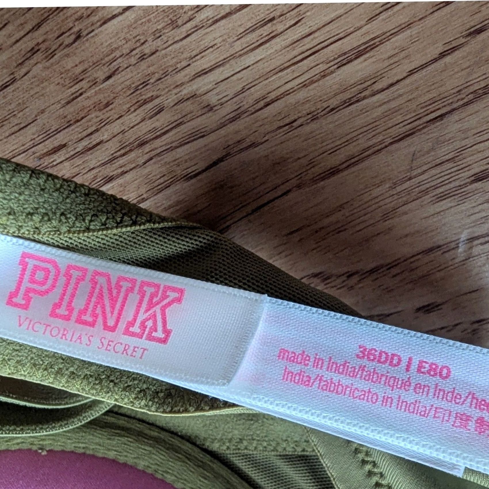 Vintage Victoria's Secret PINK Wear Everywhere Push-Up Bra 36DD Olive Green Underwire Regular Size Shape DD Size ONE SIZE - 7 Thumbnail
