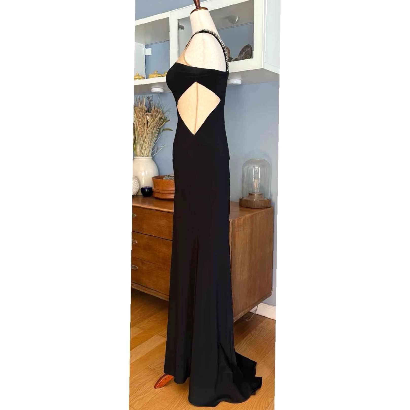 Vintage Sherri Hill Maxi Dress Black Beaded Neck Collar Gown 0 Sud Prom Women's Vintage Style Size XS / US 0-2 / IT 36-38 - 4 Thumbnail
