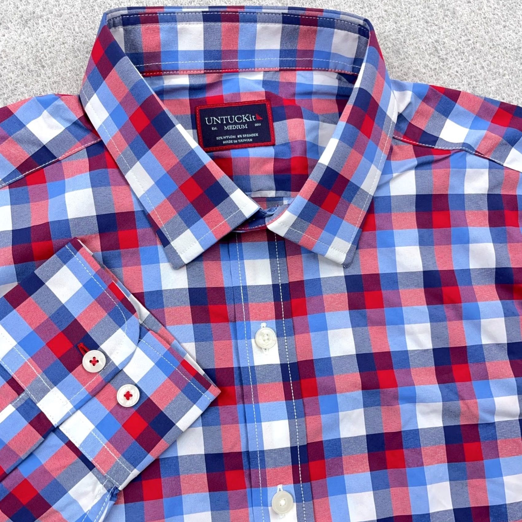 UNTUCKit UNTUCKit Shirt Adult Medium Blue Red Plaid Button Up Nylon Performance Dress Size 40R - 3 Thumbnail