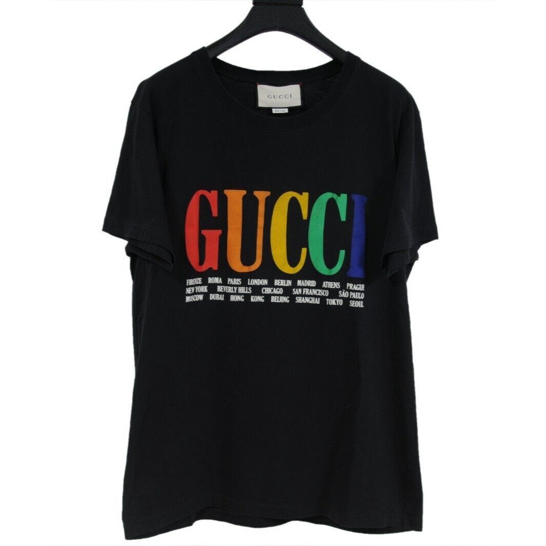 Gucci Logo Cities T Shirt Black Rainbow Size US M / EU 48-50 / 2 - 1 Thumbnail