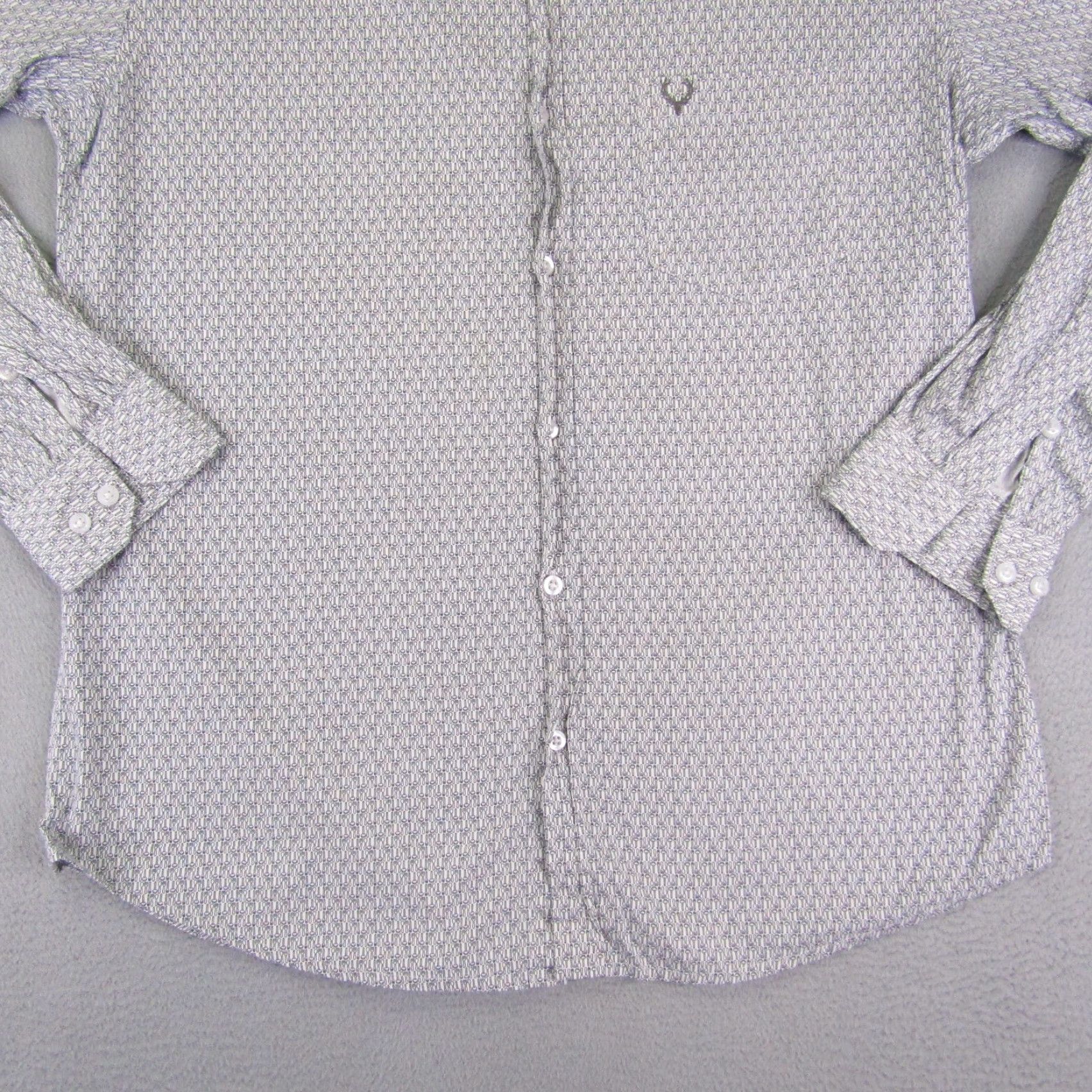 Vintage VINTAGE Allen Solly Button-Up Shirt Mens Large Blue/White Graphic Print Long Sleeve Casual Classic Style - 1990s Theme Mens L Blue Size US L / EU 52-54 / 3 - 4 Thumbnail