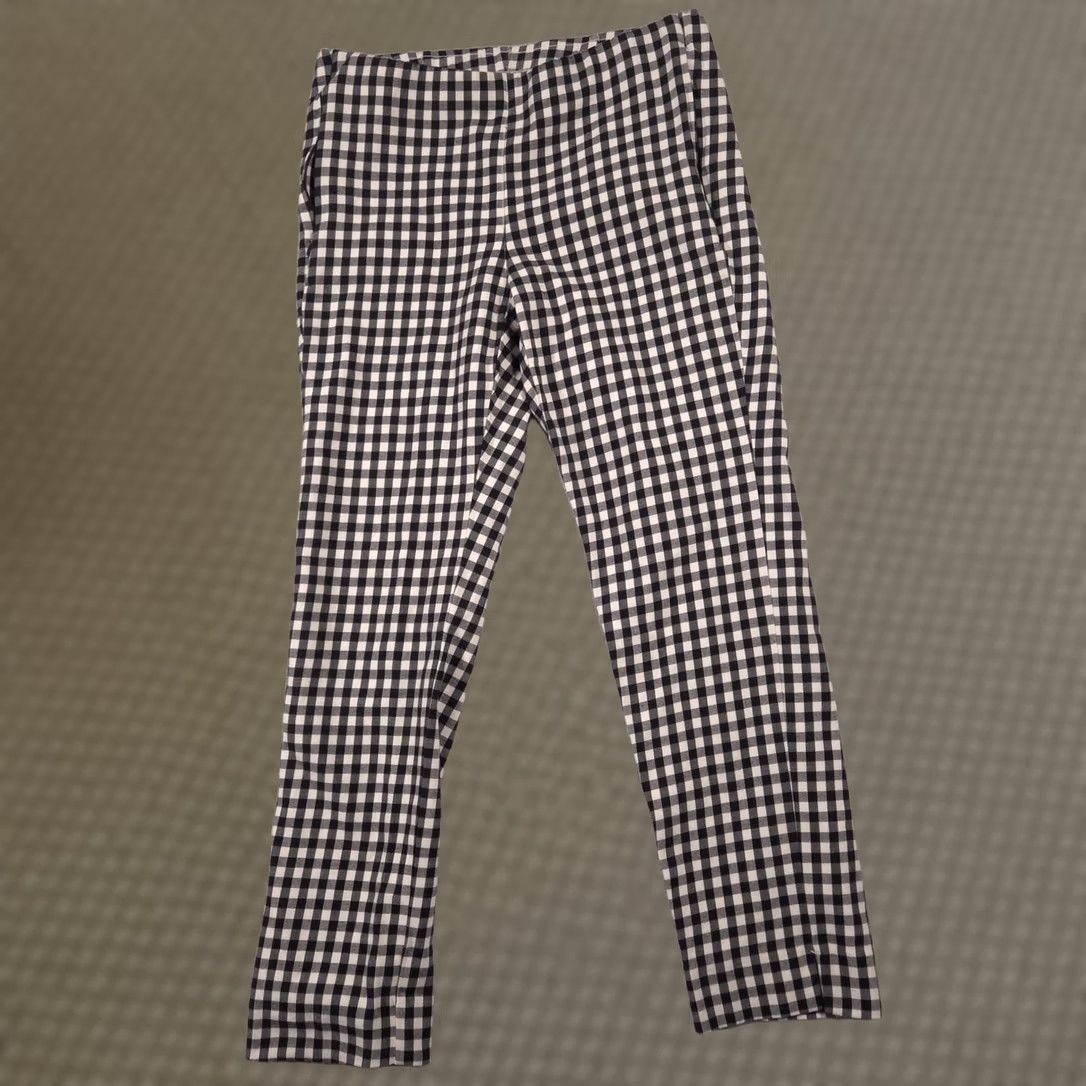 J. Jill J. Jill Essential Cotton Stretch Pants Womens 6 Black Beige Gingham Slim Ankle Dress Pants Zip Zipper 30in 26in Size 28" / US 6 / IT 42 - 1 Thumbnail