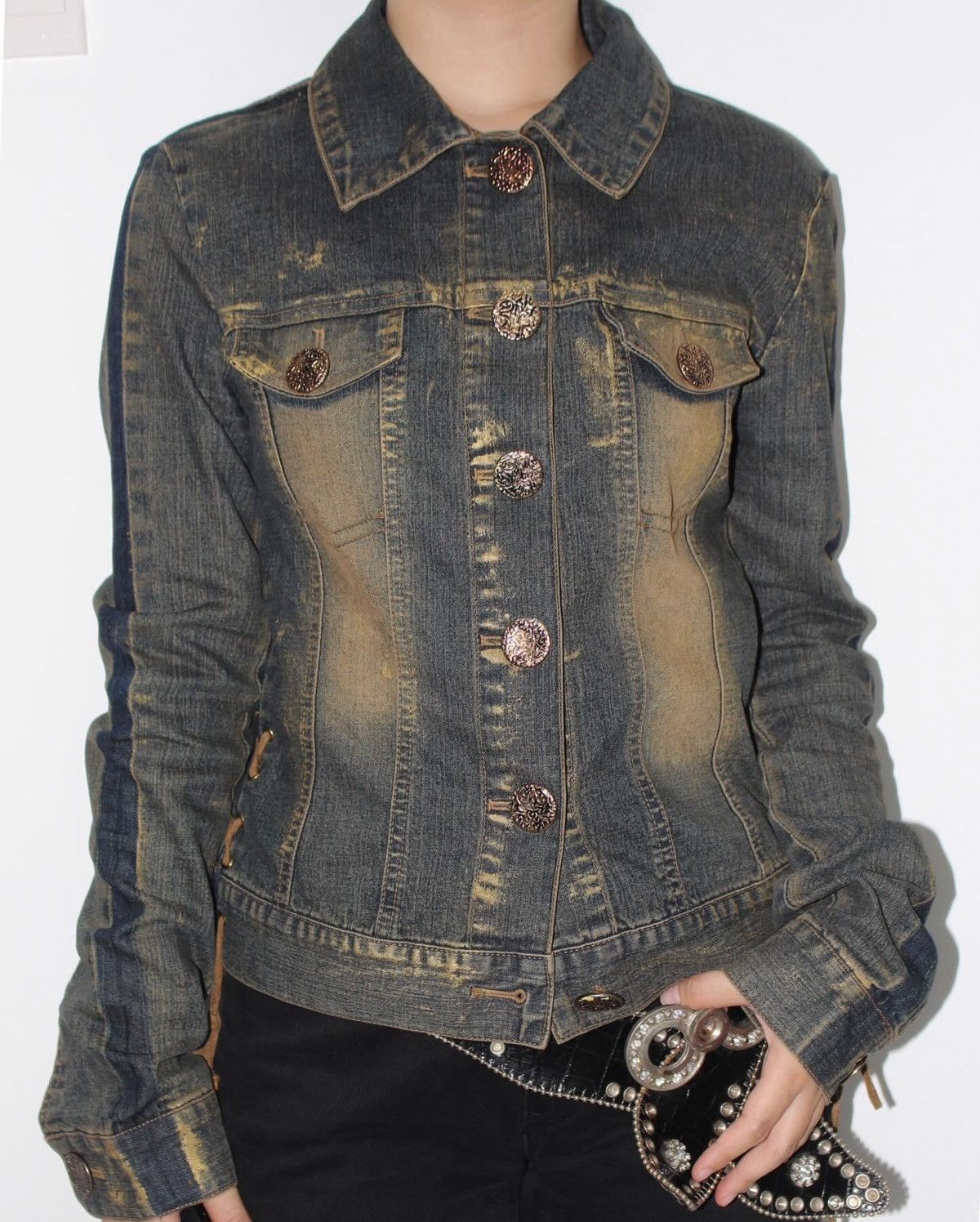 If Six Was Nine 2000S XCHROMOSOME INX MUD WASH DENIM JACKET Size M / US 6-8 / IT 42-44 - 2 Thumbnail