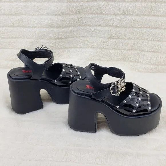 Other Camel 17 Stacked Black Spider Web Platform Sandals Goth Punk Size US 12 / IT 42 - 3 Thumbnail