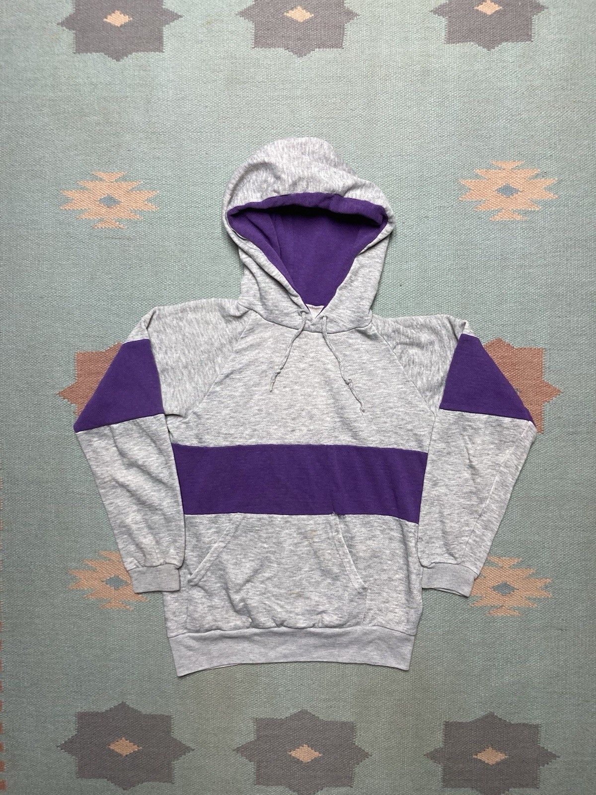 Vintage 70s pullover hoodie 2 tone tri blend soft gray purple Small Size US S / EU 44-46 / 1 - 1 Thumbnail