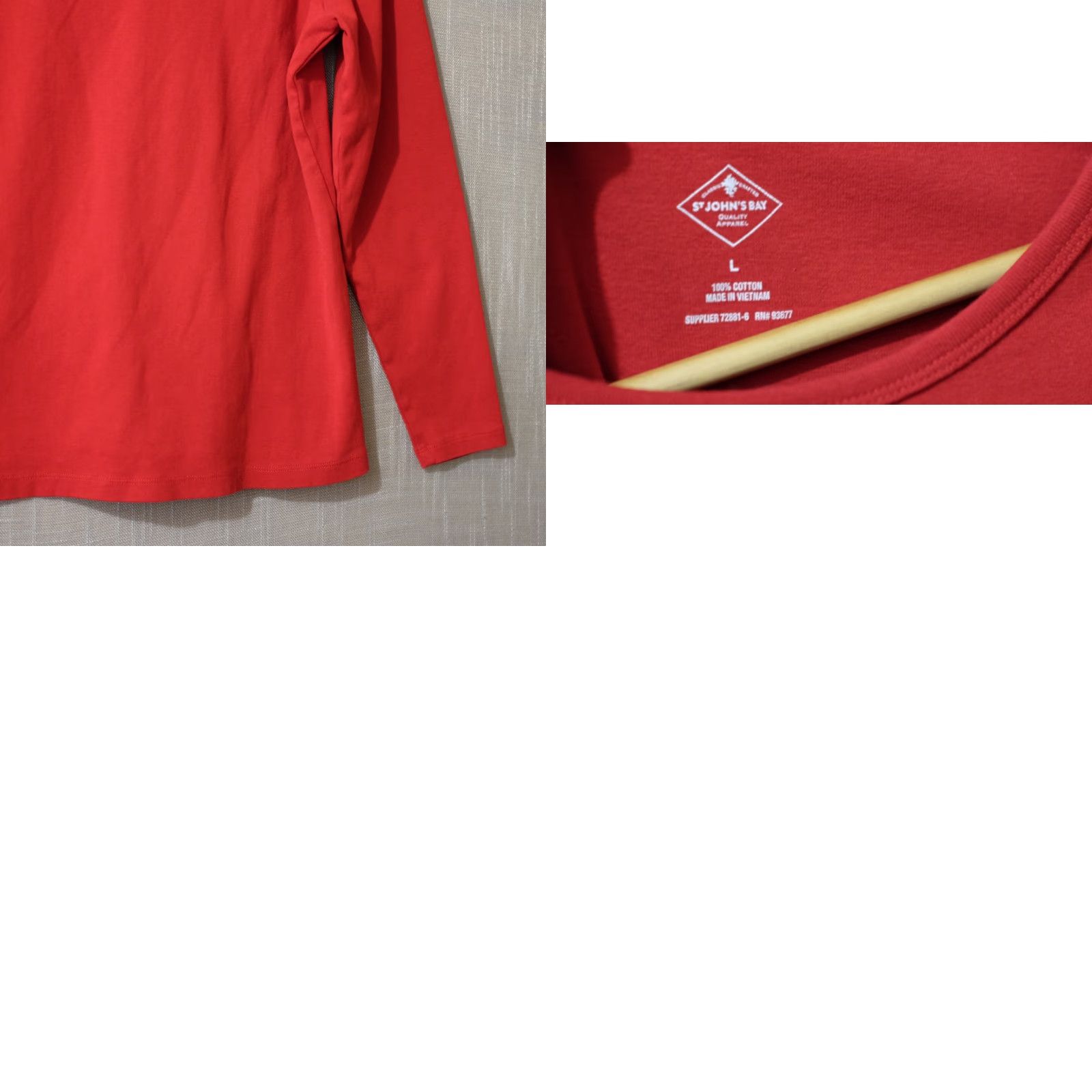 Vintage EUC St Johns Bay 100% Cotton Tee Shirt Long Sleeve Red Women's L Shirt Regular Size L Women Crew Neck Knit Cotton T-Shirt Vintage: No Size L / US 10 / IT 46 - 8 Thumbnail