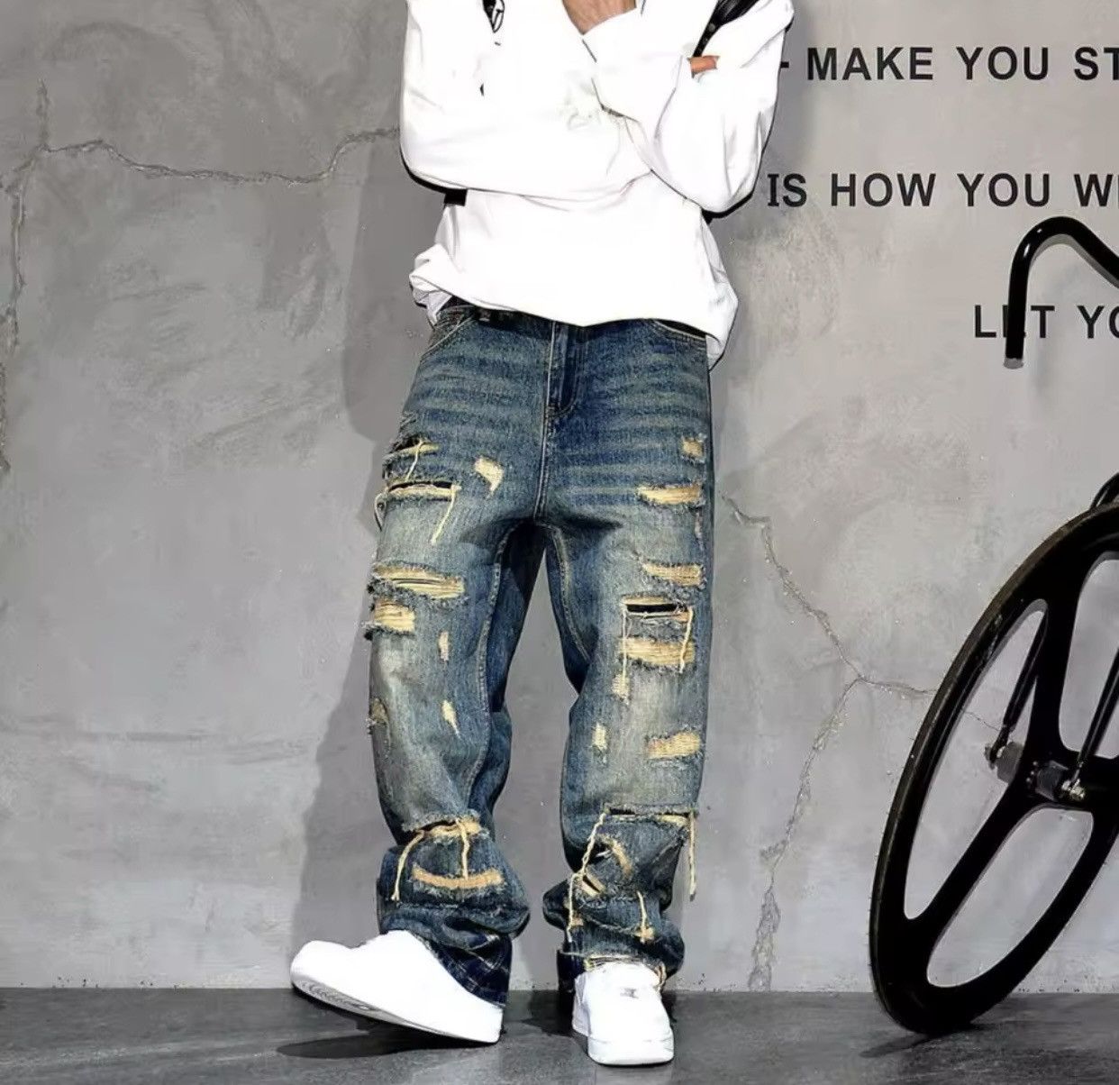Denime × Japanese Brand × Jean American Streetwear Hand Sewn Patch Ripped Jeans Size US 32 / EU 48 - 3 Thumbnail