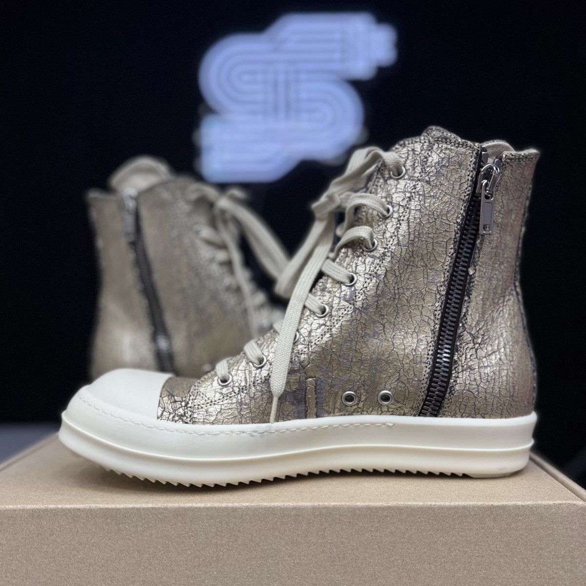 Rick Owens Drkshdw Rick Owens Hightop Megacrust Ramones Gold/Milk Size US 12 / EU 45 - 3 Thumbnail