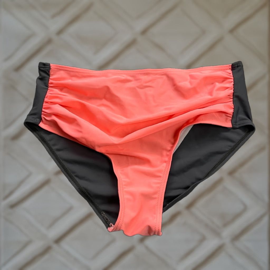 Vintage Unbranded Women's Bikini Bottom Swimwear Large Neon Orange Black Stretch Beach 90s Sexy Swimwear Size 36" / US 14 / IT 50 - 1 Thumbnail