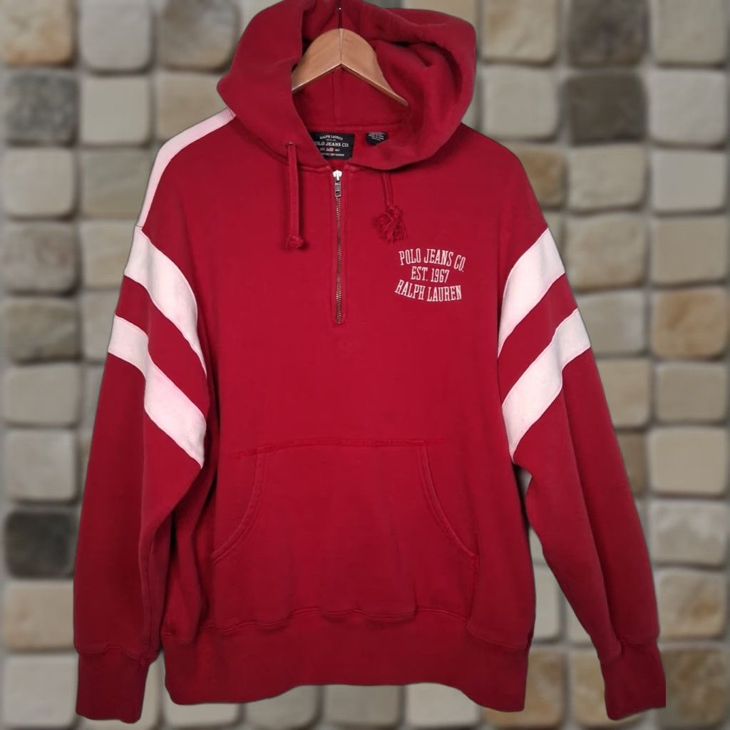 Vintage Vintage Ralph Lauren Polo Jeans Sweatshirt Men Large Red Pullover 1/4 Zip Readable Red Blue? Size US L / EU 52-54 / 3 - 1 Thumbnail