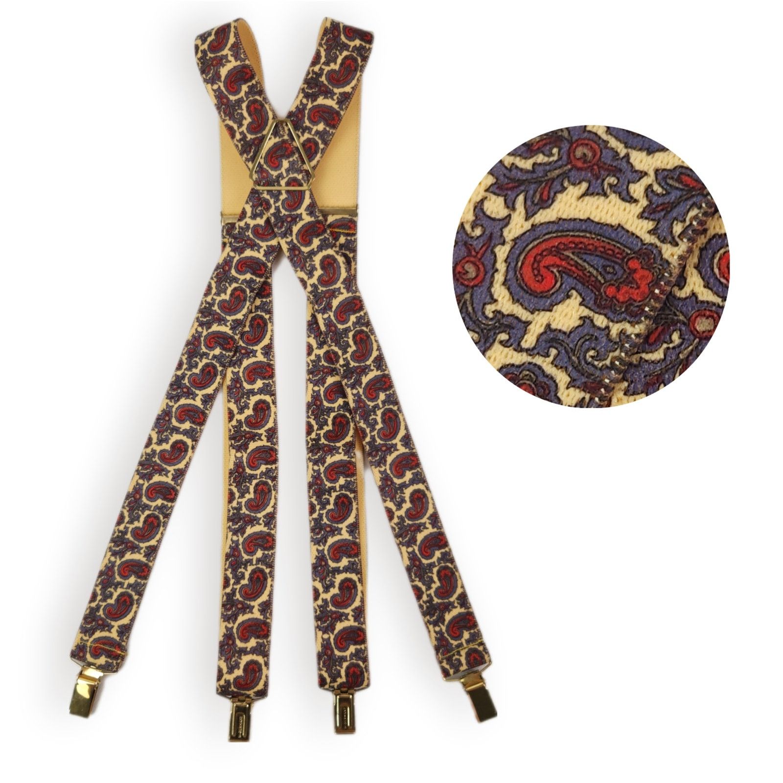 Vintage Vintage Clip On Suspenders West Germany X Paisley Gold Red Size ONE SIZE - 1 Thumbnail