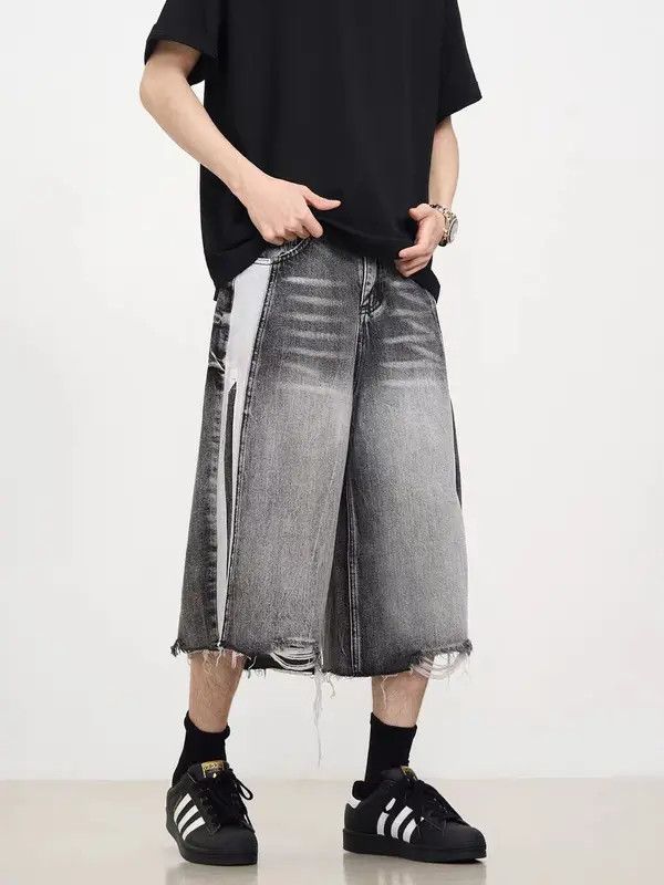 Japanese Brand VIBE Washed patchwork striped baggy denim shorts Size US 32 / EU 48 - 8 Thumbnail
