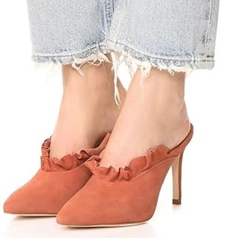 Loeffler Randall Loeffler Randall Langley Dusty Rose Suede Ruffle Mule Heels Size US 7 / IT 37 - 10 Thumbnail
