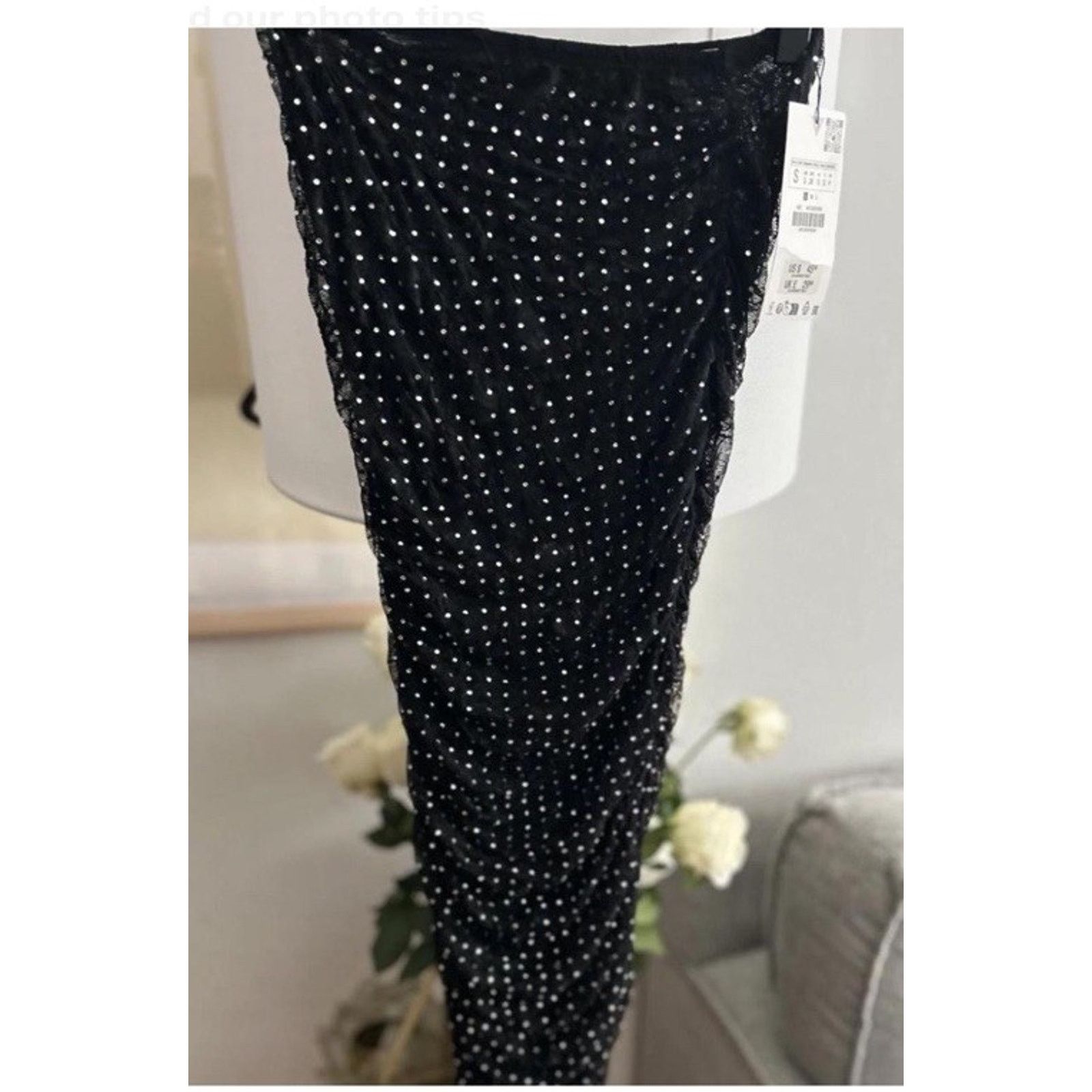 Zara Zara Black Tulle Rhinestones Mermaid Maxi Skirt Size S Siren Size 24" / US 00 / IT 34 - 6 Thumbnail