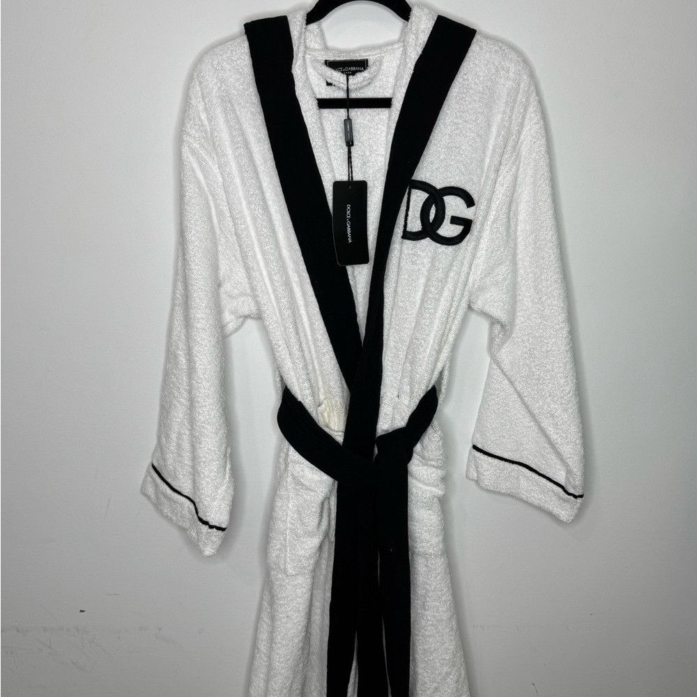 Dolce & Gabbana Dolce & Gabbana Logo Embroidered Bathrobe White Black Men’s Size US M / EU 48-50 / 2 - 2 Thumbnail