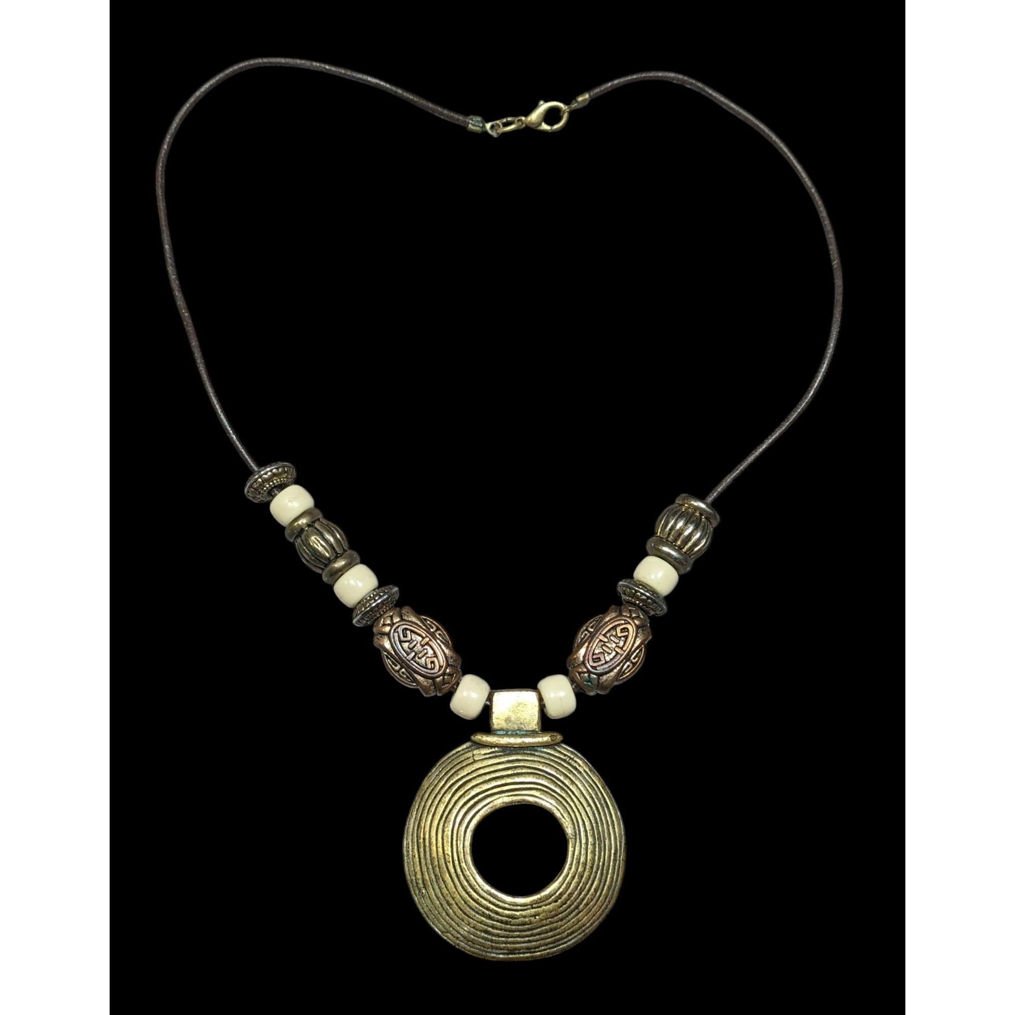 Other Vintage Brutalist Gold Tone And White Beaded Medallion Penda Size ONE SIZE - 1 Thumbnail