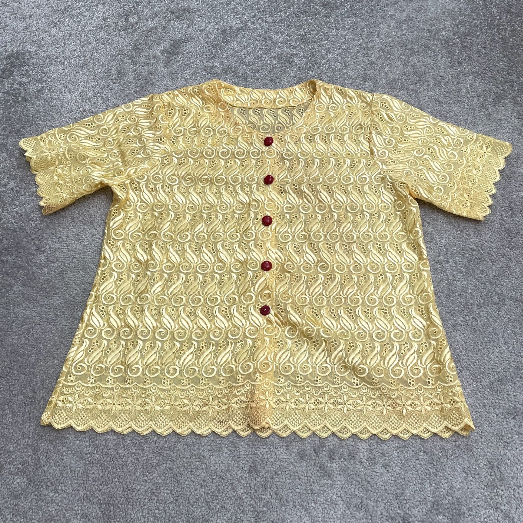 Nique VINTAGE Unbranded Embroidered Blouse Womens Large Gold Button Down Top Size L / US 10 / IT 46 - 2 Thumbnail