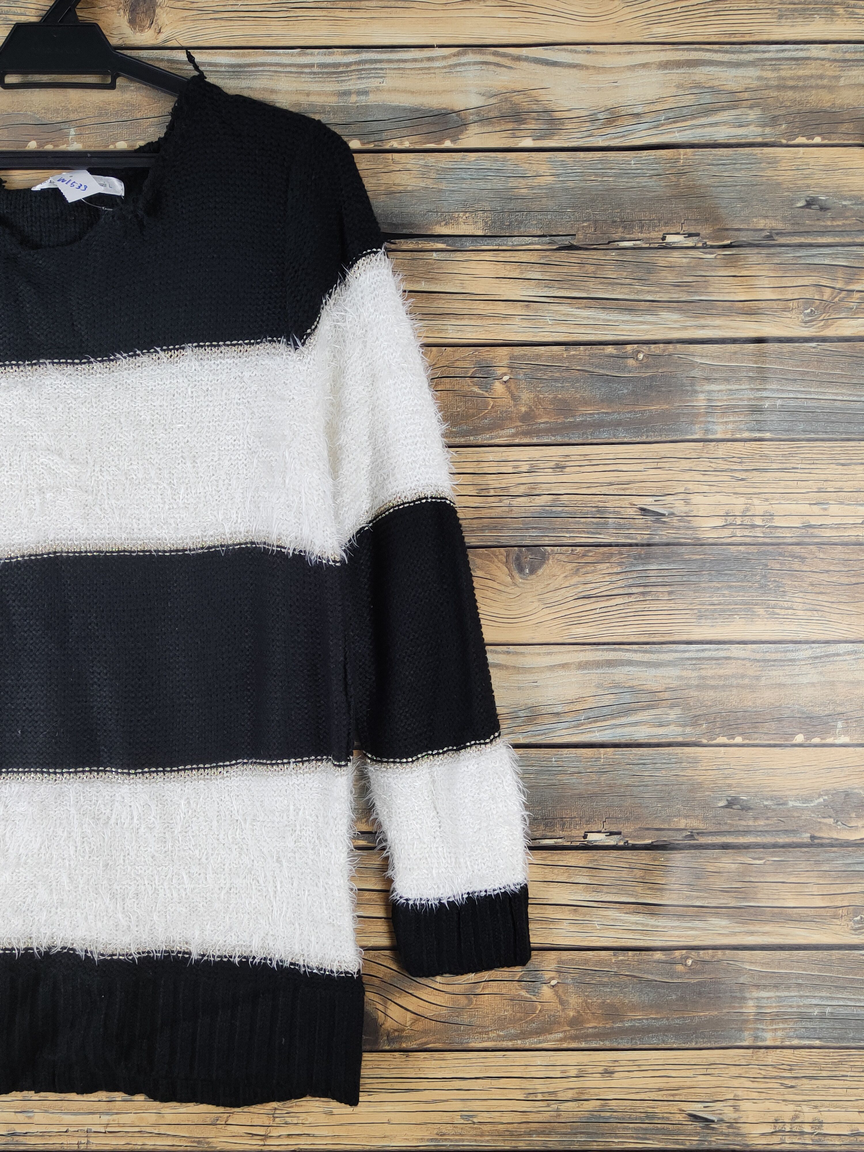 Japanese Brand × Vintage Oeillet Black White Stripe Fur Mohair Knitwear #W1533 Size M / US 6-8 / IT 42-44 - 6 Thumbnail