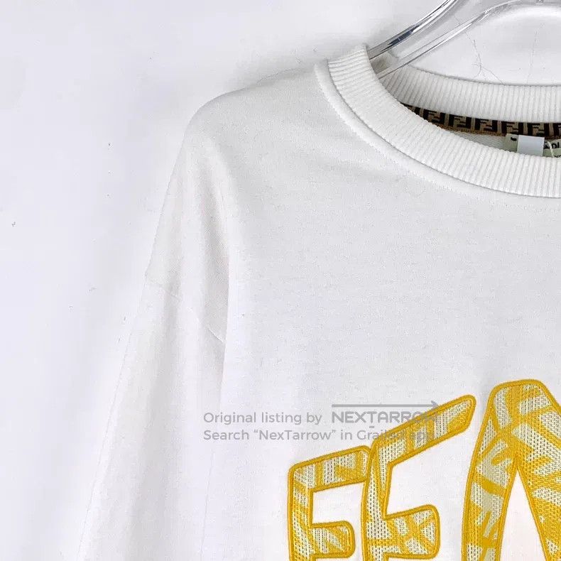 Fendi Fendi White Logo Letter Embroidered Cotton Round Neck Long Size S / US 4 / IT 40 - 3 Thumbnail