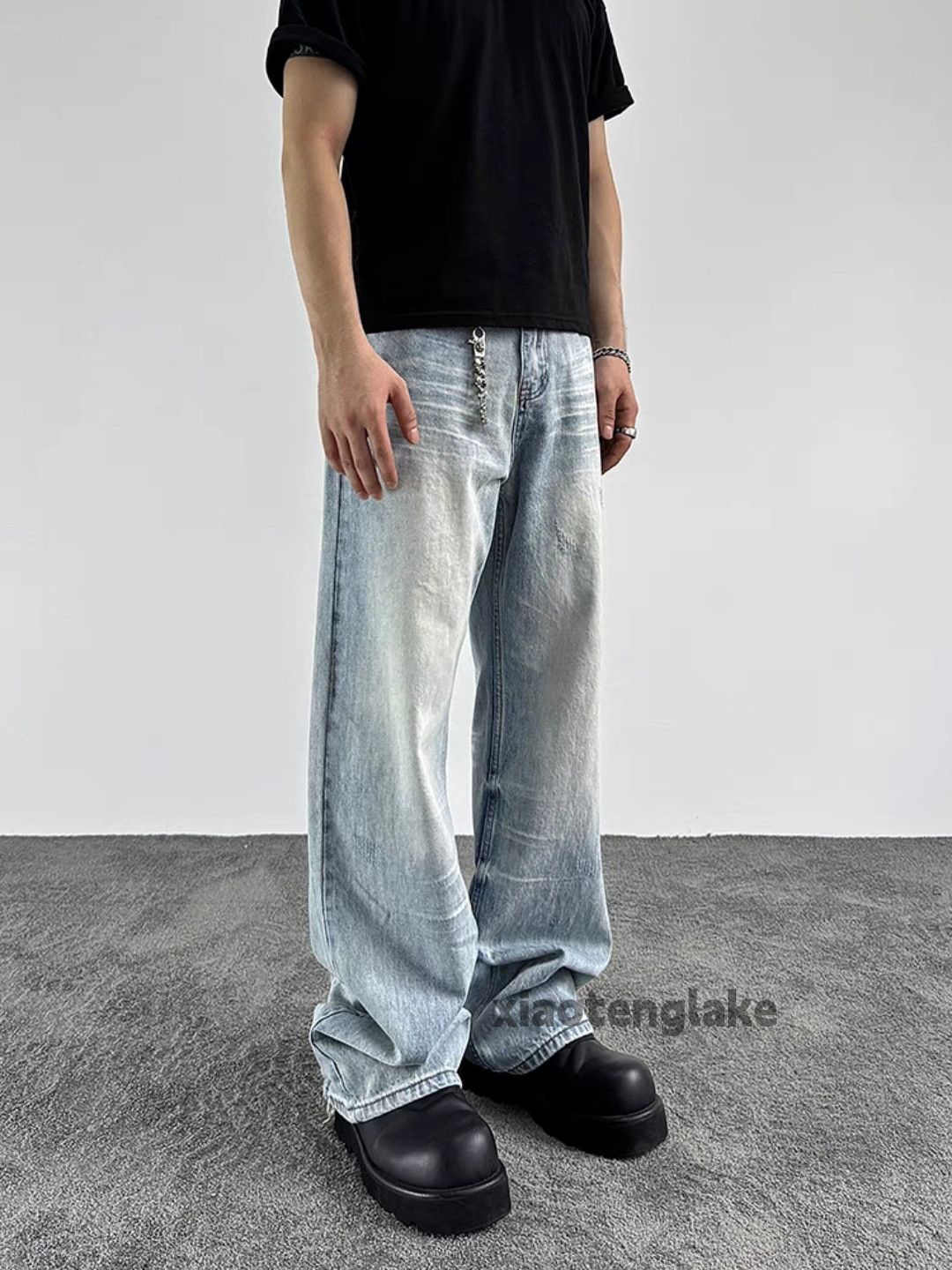 Jean Unisex washed faded loose baggy skate hiphop pants Size US 32 / EU 48 - 3 Thumbnail