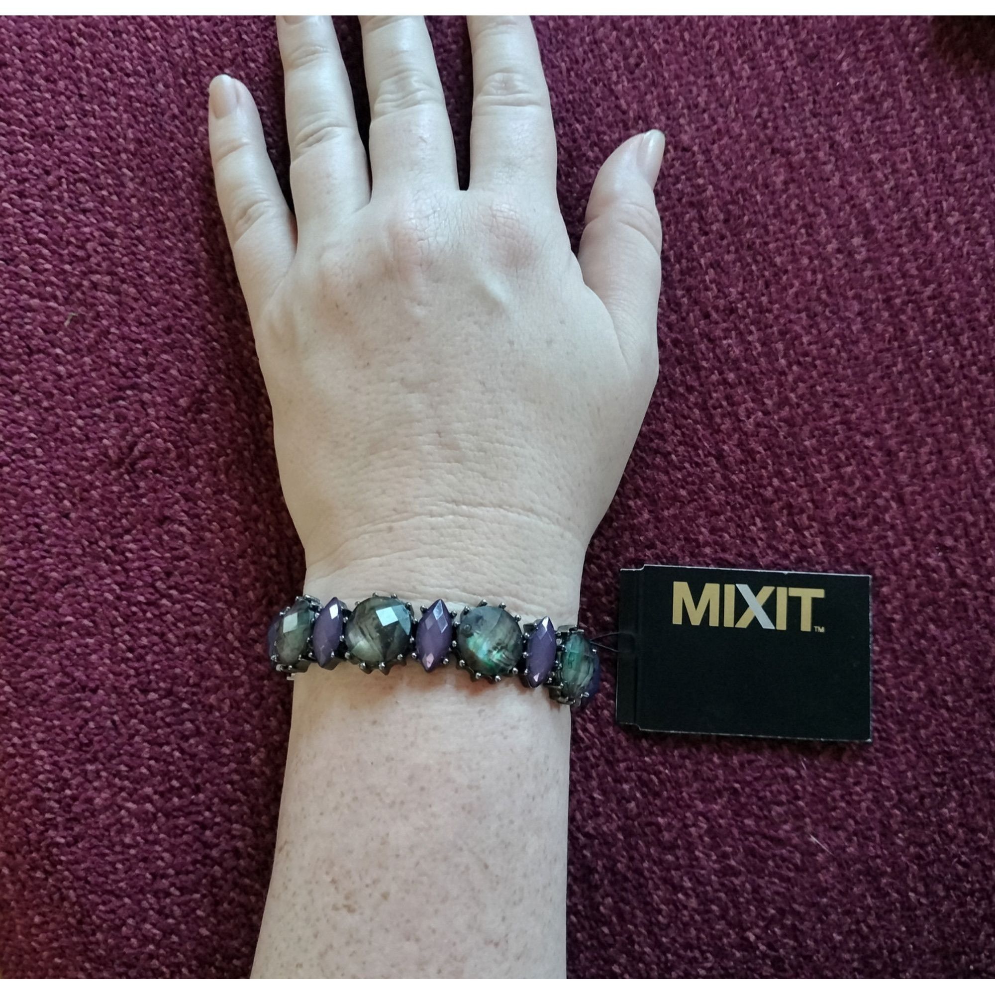 Other Mixit Stretch Bracelet Purple Silver Beads One Size Jewelry Size ONE SIZE - 5 Thumbnail