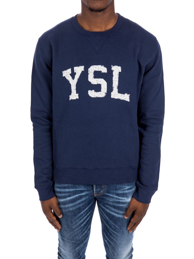 Saint Laurent Paris YSL Logo Vintage Sweatshirt Sweater Navy Size US L / EU 52-54 / 3 - 1 Thumbnail
