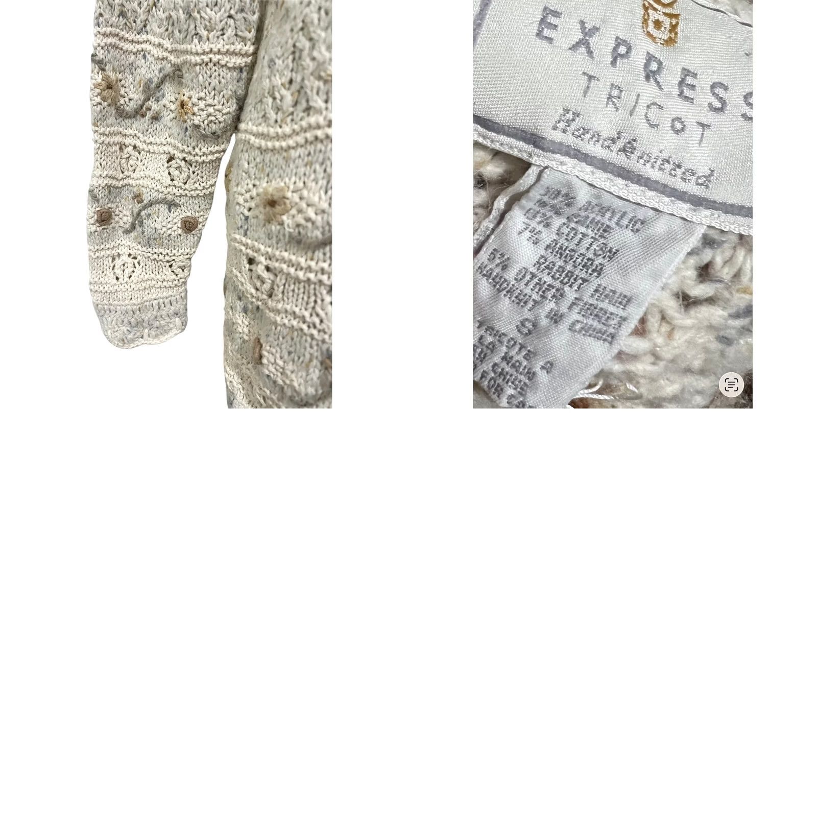 Express VINTAGE Express Sweater Shirt Womens Small Cream Floral Embroidered Sunflower Cottagecore 90s Knit Pullover Long Sleeve V-Neck Size S / US 4 / IT 40 - 8 Thumbnail