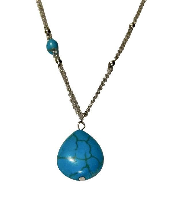 Other Silver Double Chain & Turquoise Bead Necklace by Malta Size ONE SIZE - 8 Thumbnail