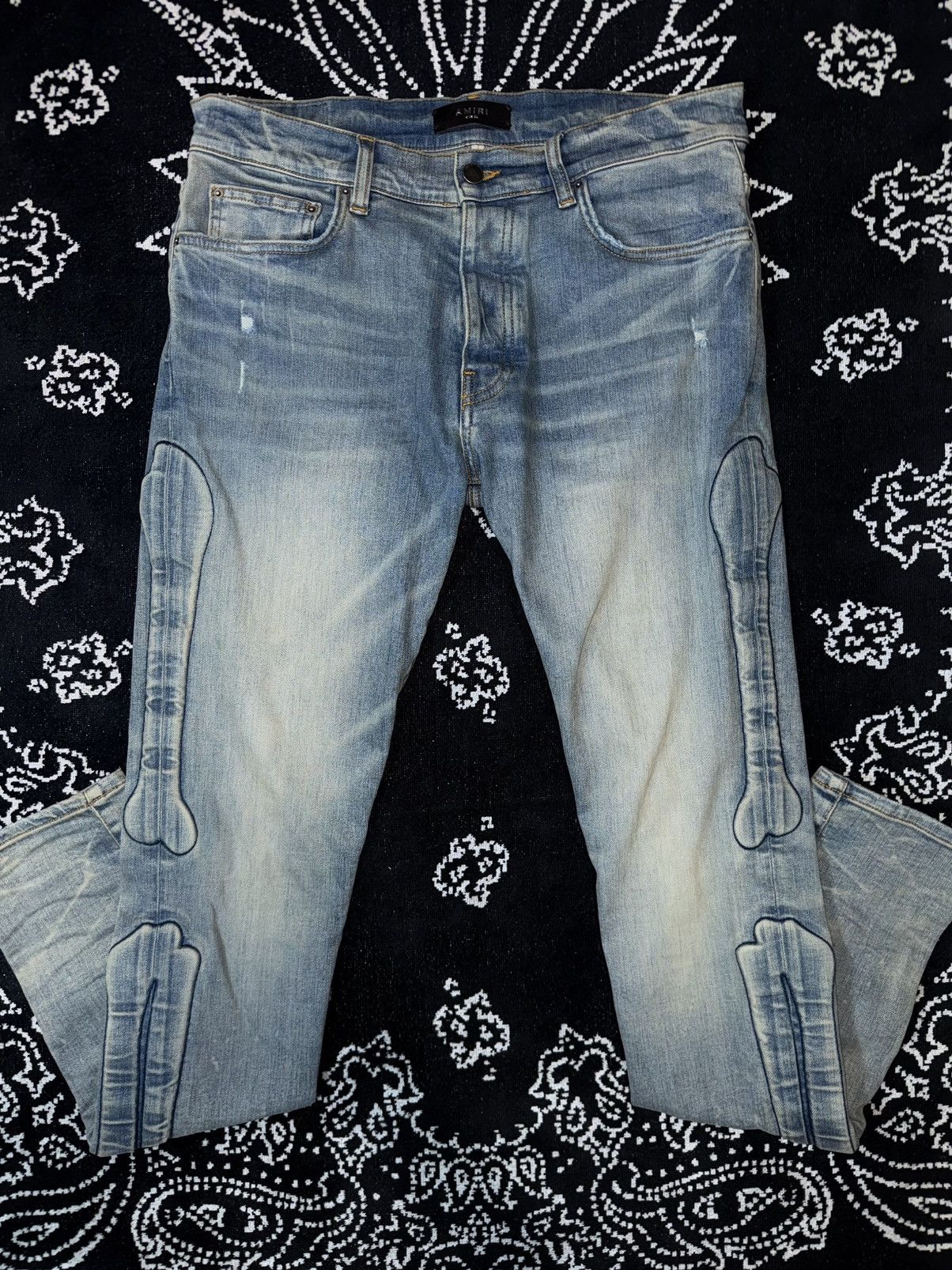 Amiri AMIRI SKELL BONE SCRIPT LOGO JEANS Size US 32 / EU 48 - 3 Thumbnail