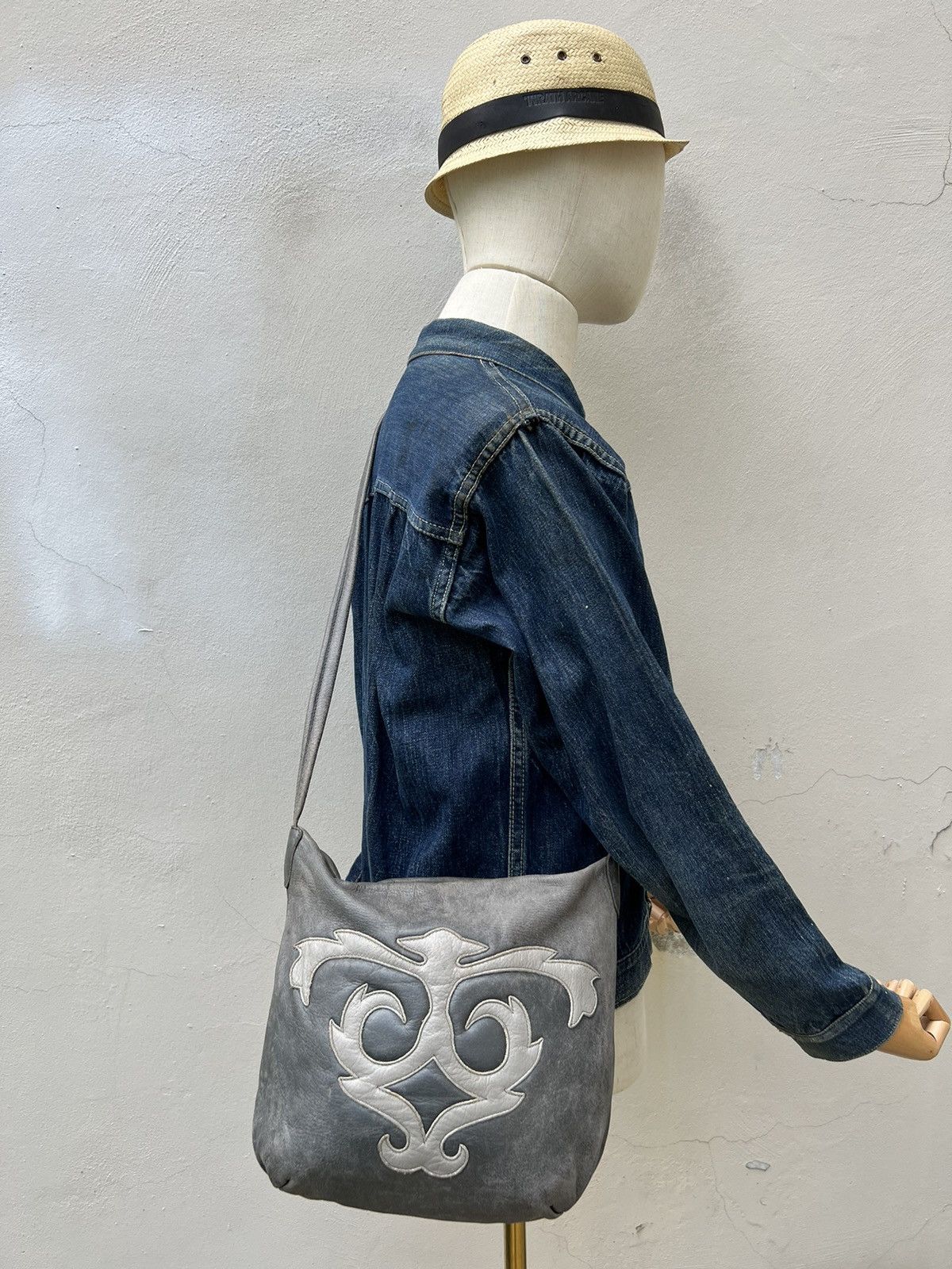 image of Vintage Ibiza Yoshida. Co Japan Patina Leather Sling Bag in Grey, Men's